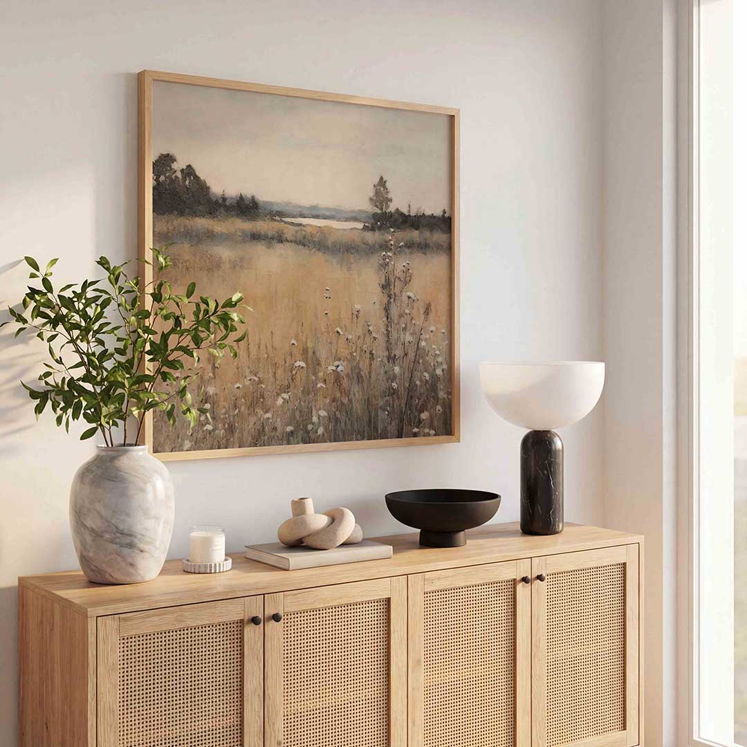 Landschap met bloemen – vintage poster in vierkant formaat