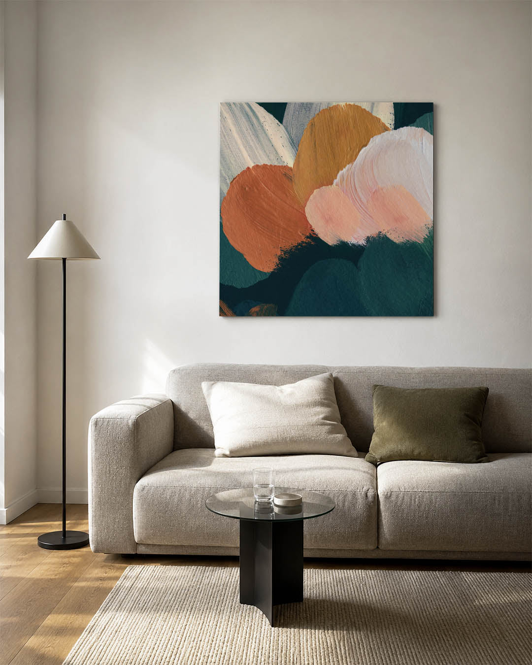 Organische kleurencompositie kunstwerk – detailweergave – dit werk toont vloeiende vormen in een harmonie van kleuren. De