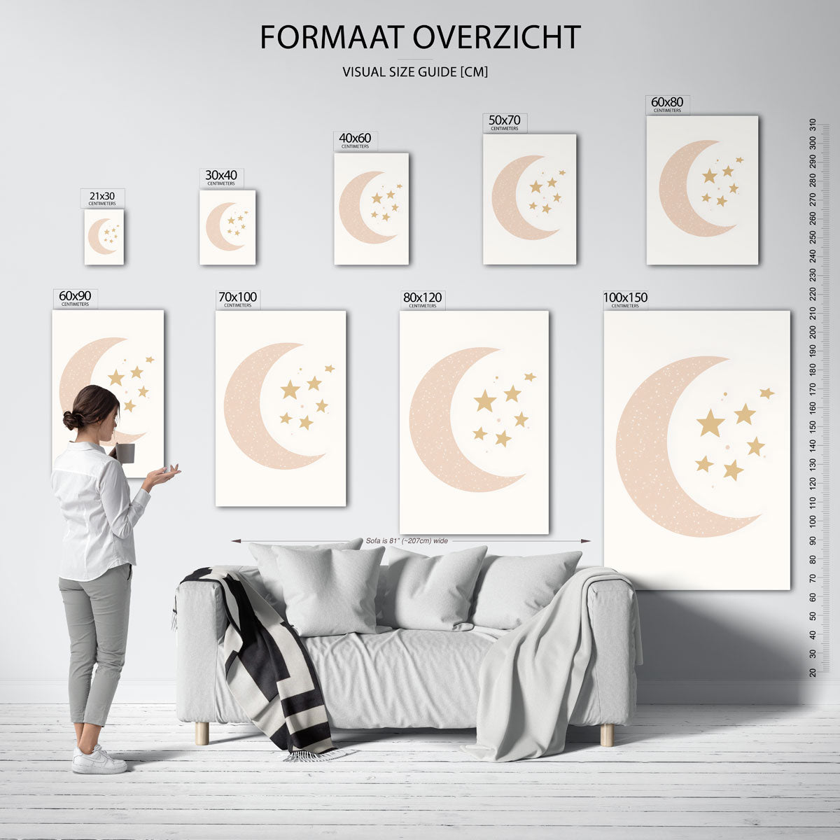 Maan en sterren – staande muurposter voor de kinderkamer