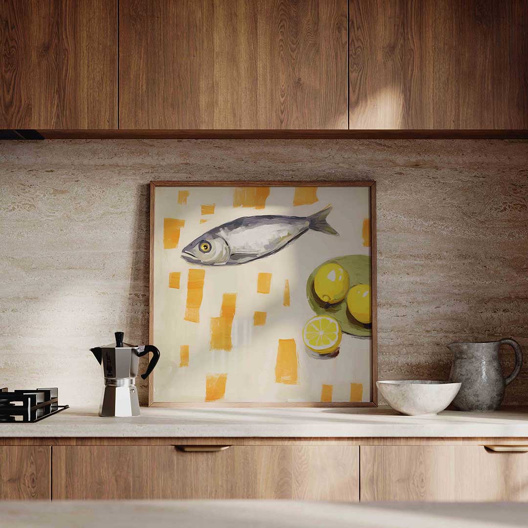 Vis en citroenen – culinaire wandkunst als vierkante poster