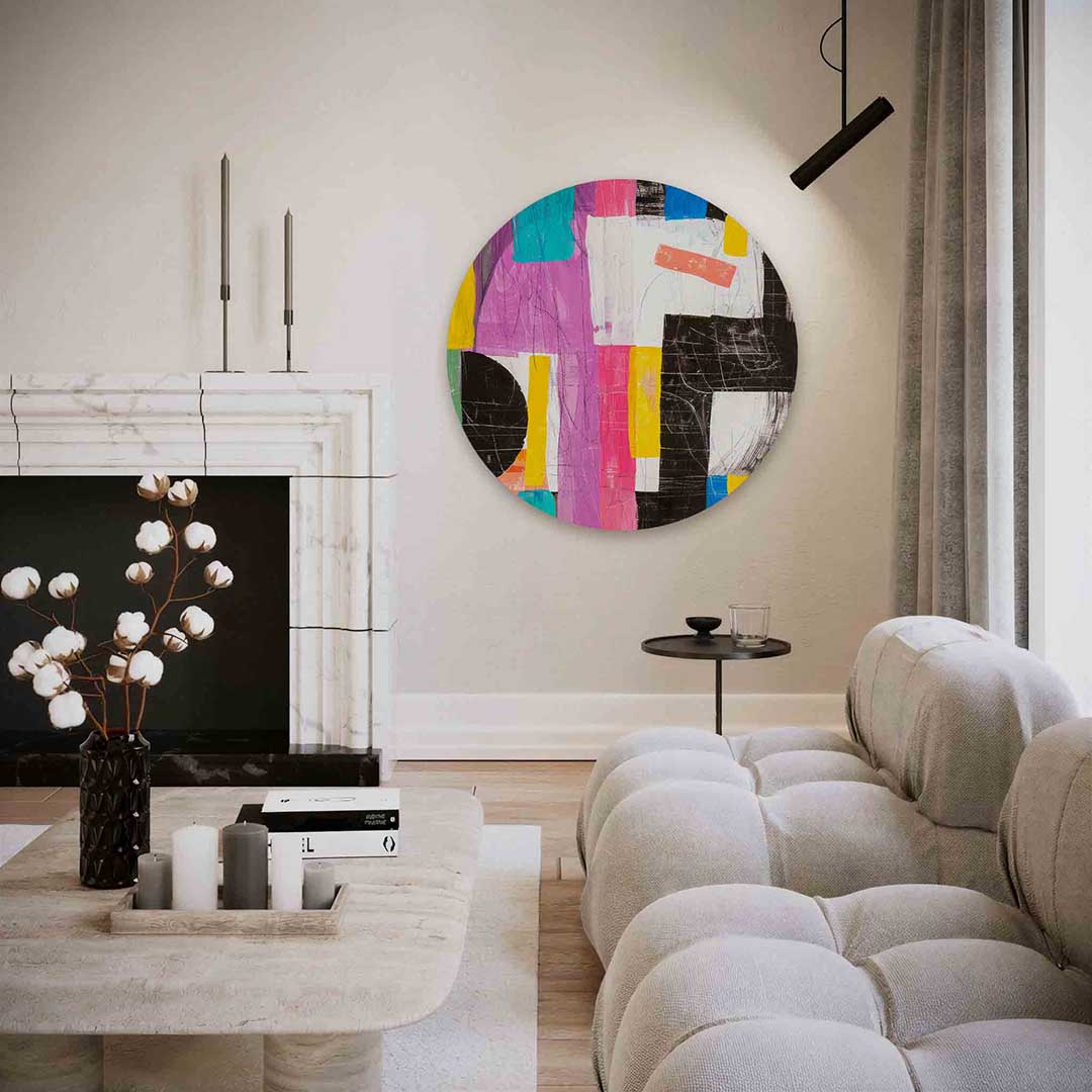 Abstracte vormen – abstracte textuur muurcirkel als wanddecoratie