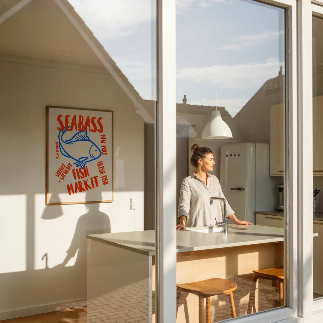 Seabass Vismarkt – keukenposter in staand formaat