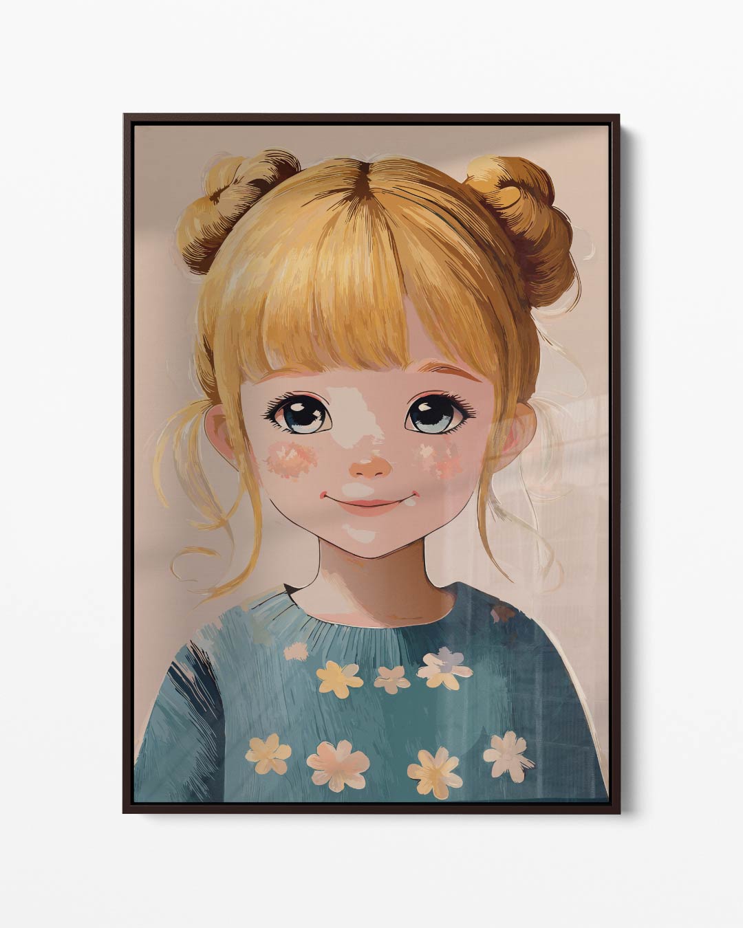 Stralende Jongedame in Bloemenweelde – portret kunstwerk als wanddecoratie