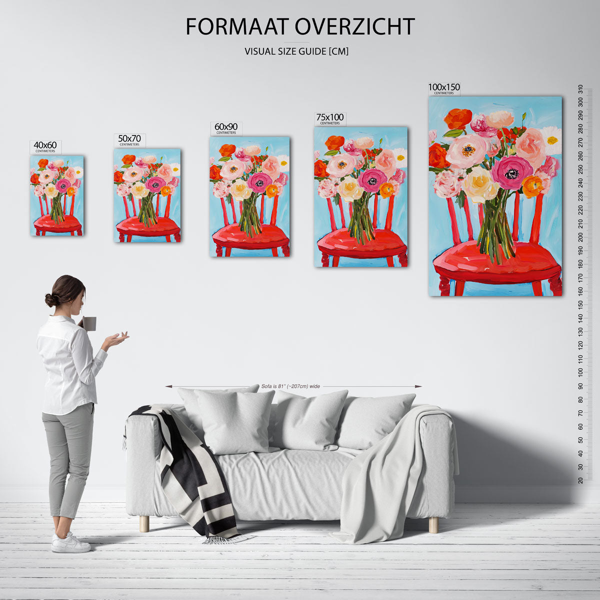 Bloemen op stoel – staand wanddecoratie kunstwerk