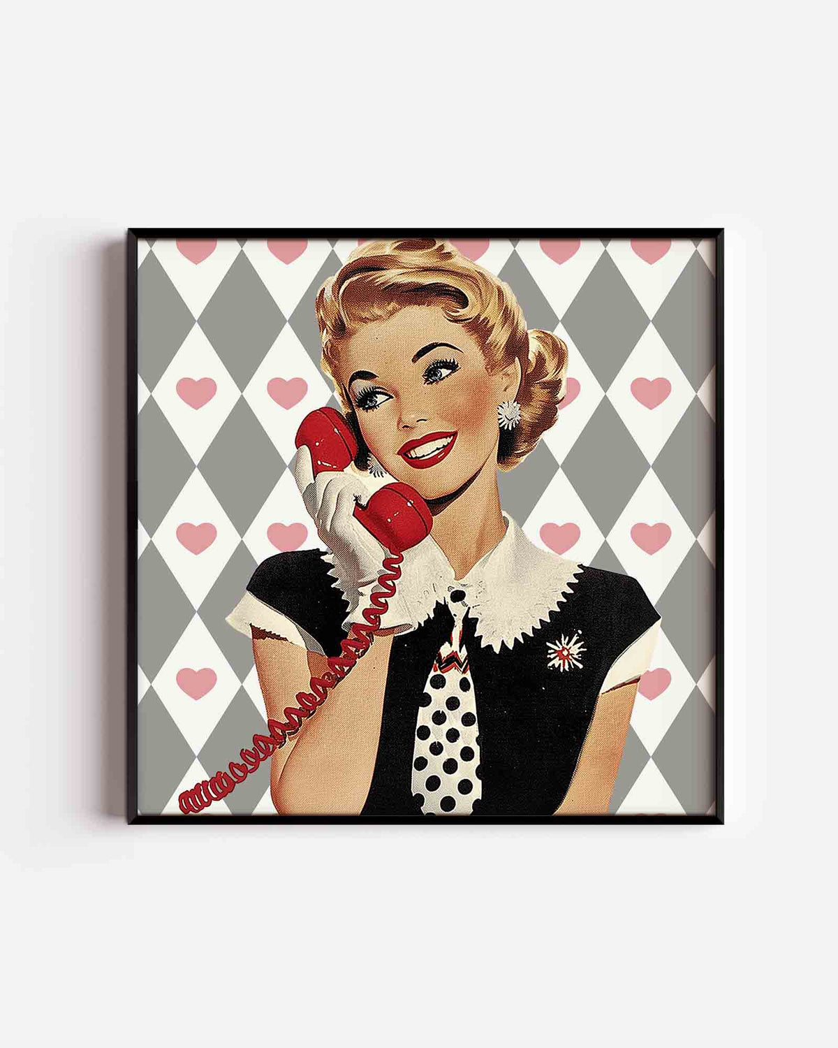 Vrouw met telefoon – Pop Art vierkante poster als wanddecoratie