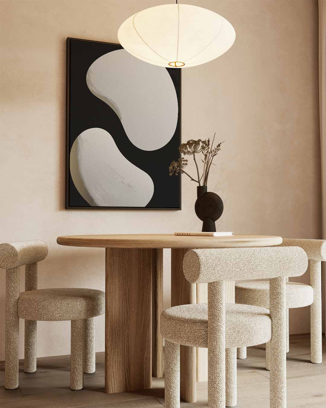 Yin en Yang Abstractie – kunstwerk met zwarte baklijst