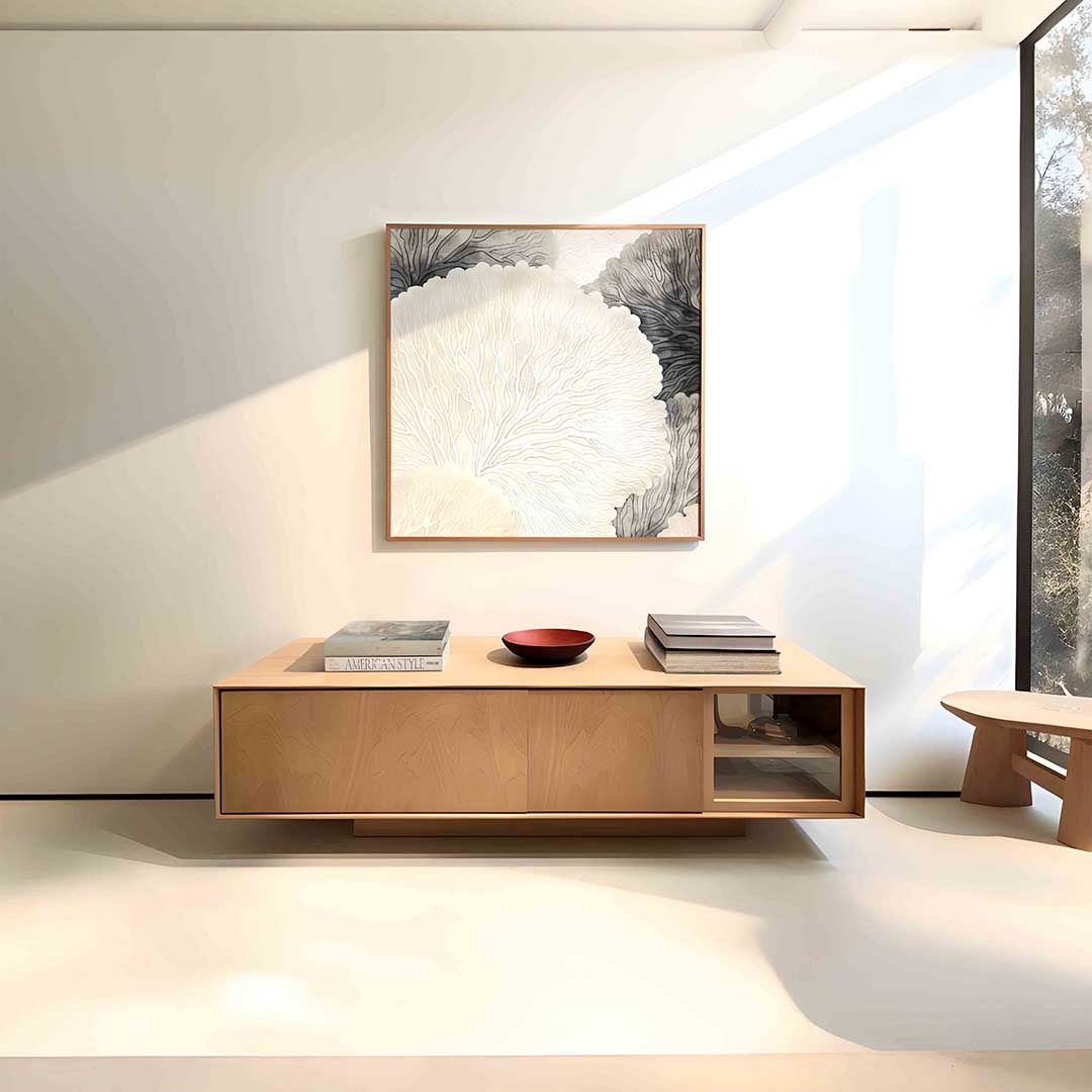 Organische vormen – vierkante zachte abstracte wanddecoratie van WallArtistic