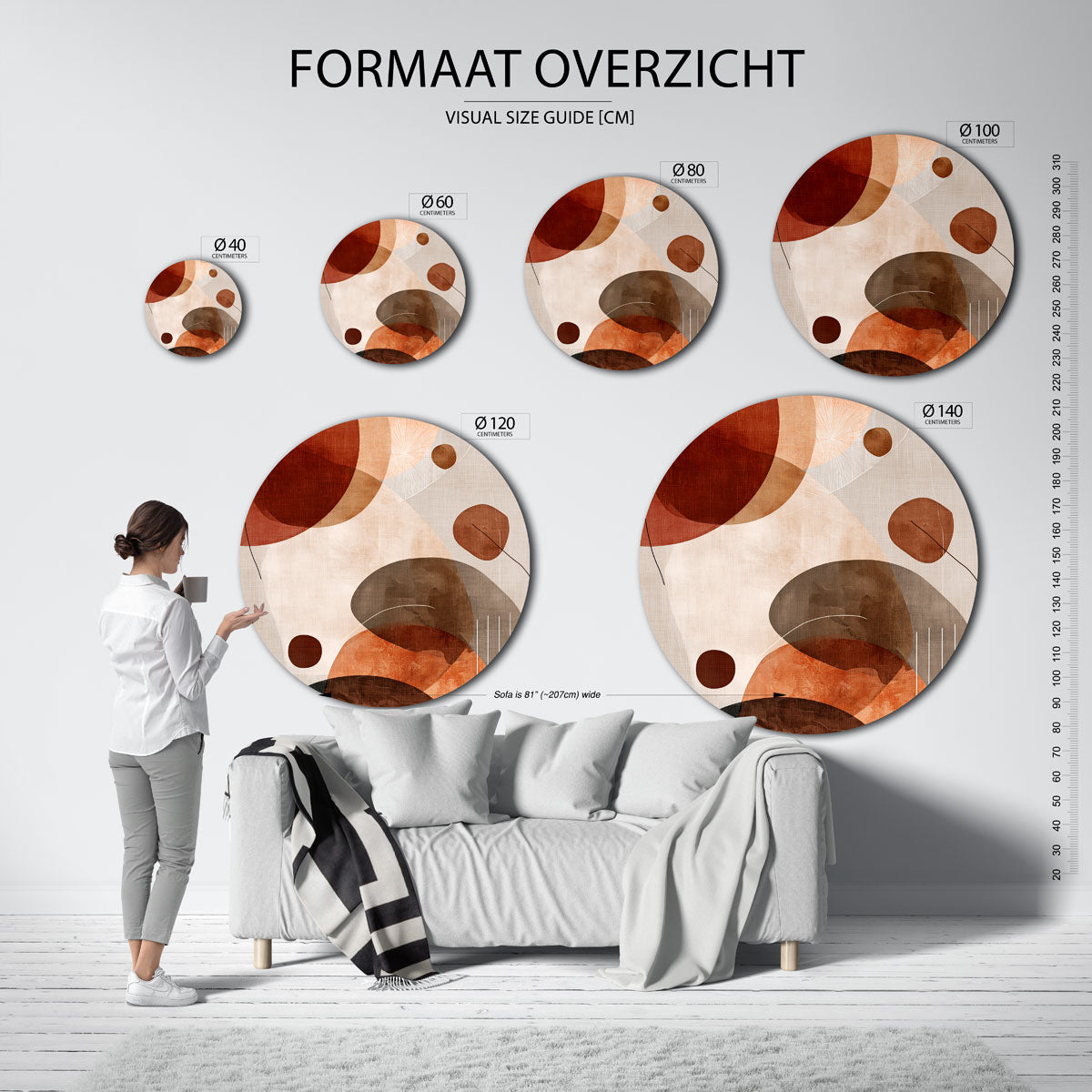 Abstracte vormen – ronde muurdecoratie met vrouwelijk portret