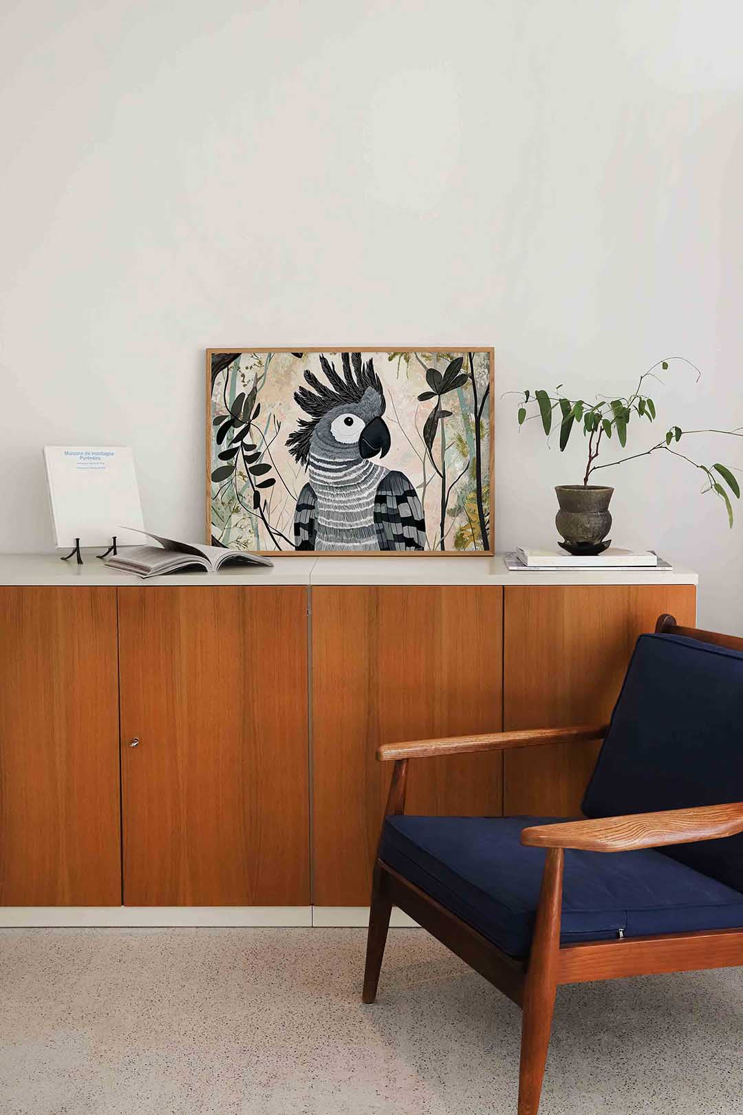 Papegaai met bladeren – liggende dieren wanddecoratie van WallArtistic