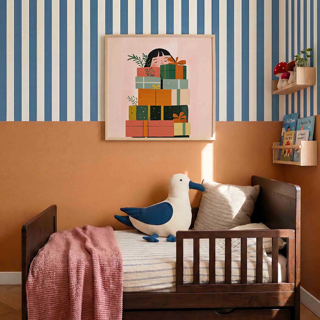 Cadeaus en bladeren – kids poster in vierkant formaat