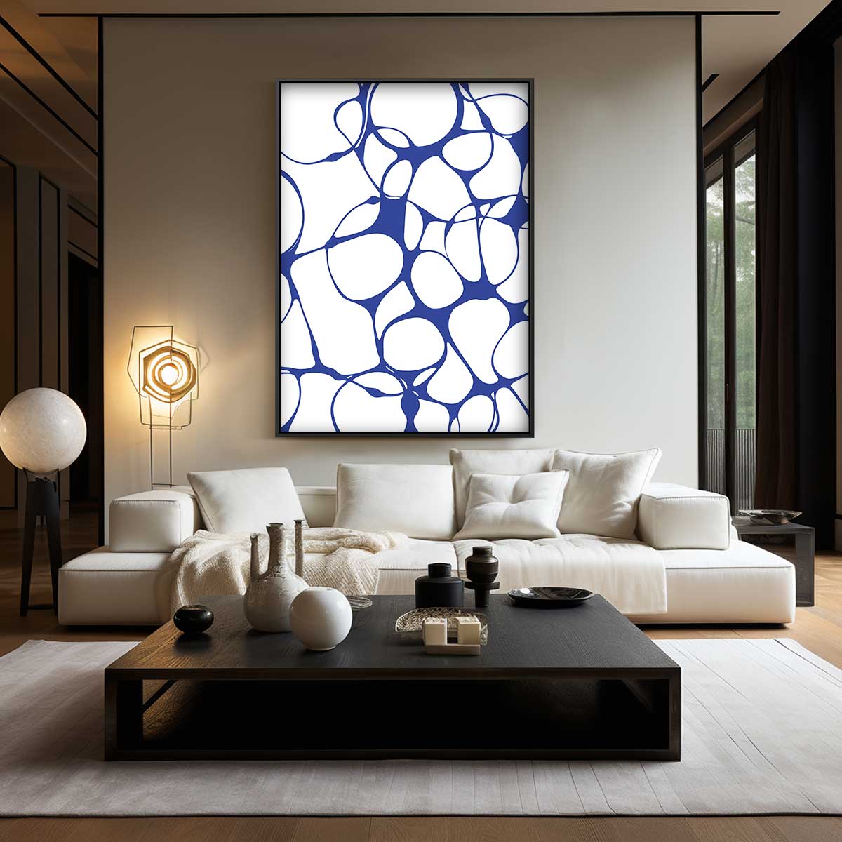 Organische Blauw-Witte Patronen – modern portret kunstwerk van WallArtistic