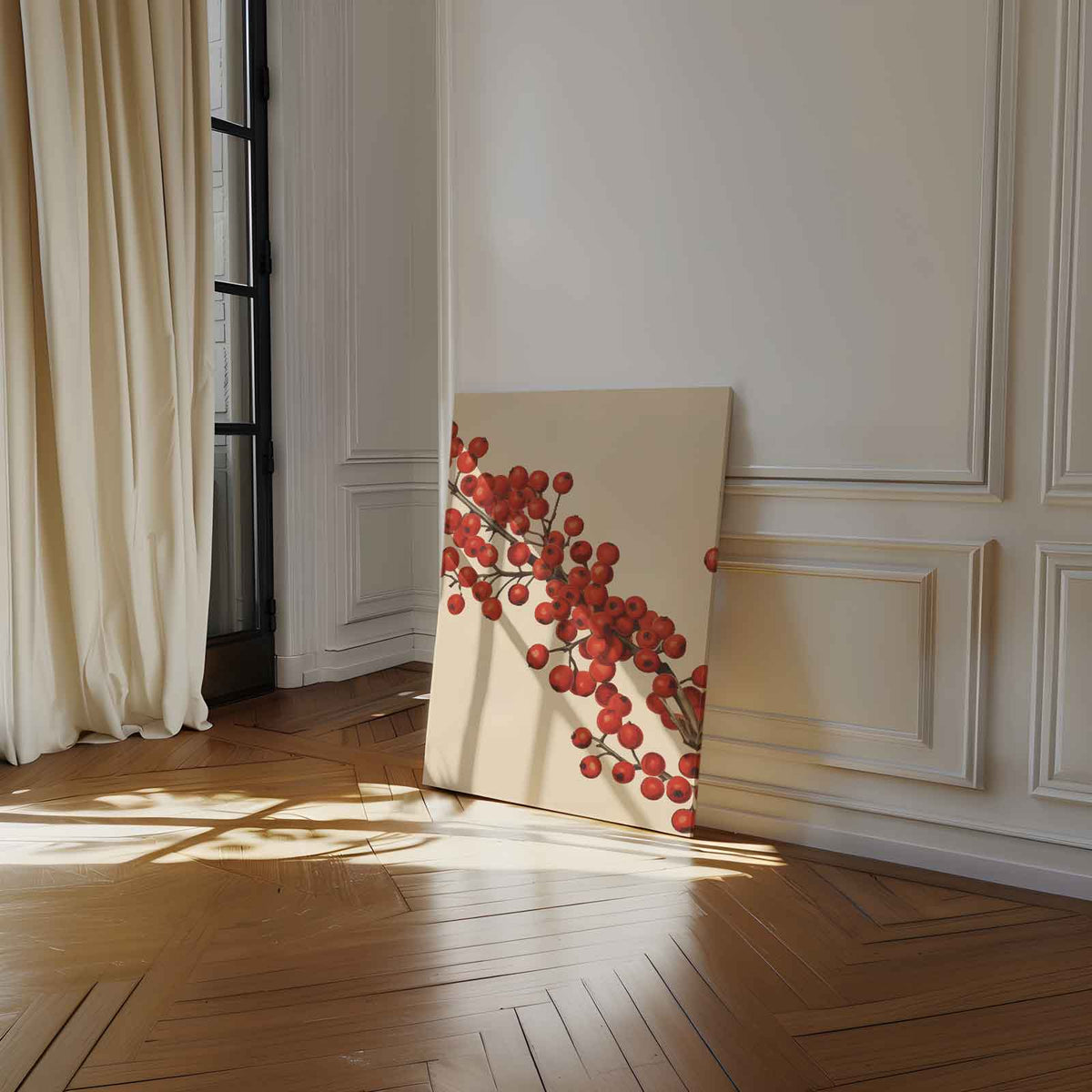 Rode Bessentakken Canvas – staand kunstwerk voor modern interieur