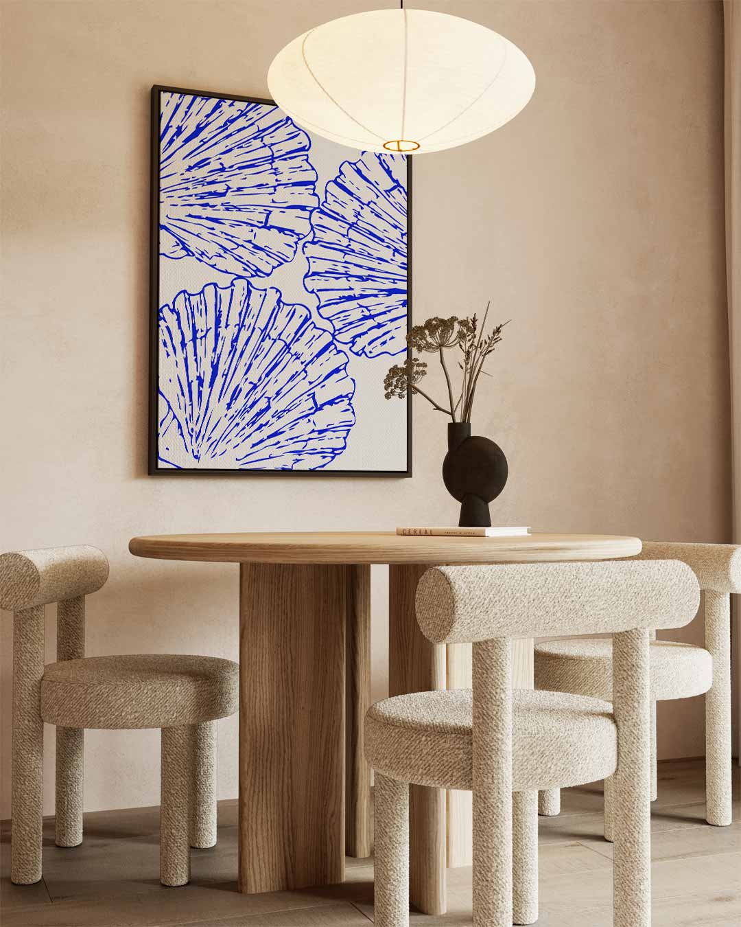 Blauwe schelpenpatroon – dibond kunstwerk als wanddecoratie