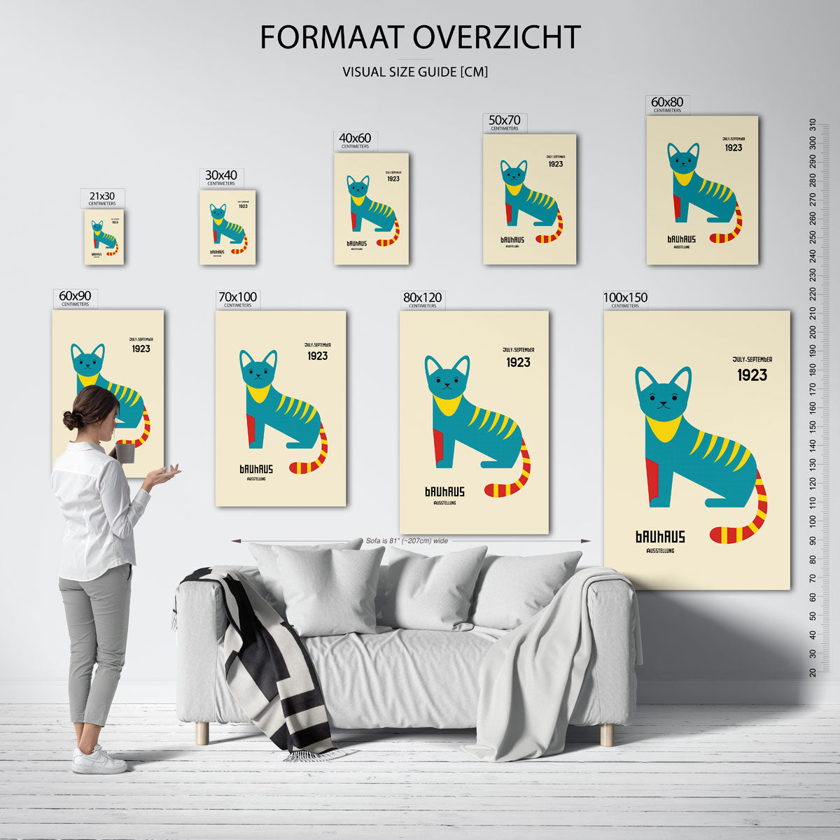 Kleurrijke kat – geometrische poster in Bauhaus-stijl van WallArtistic