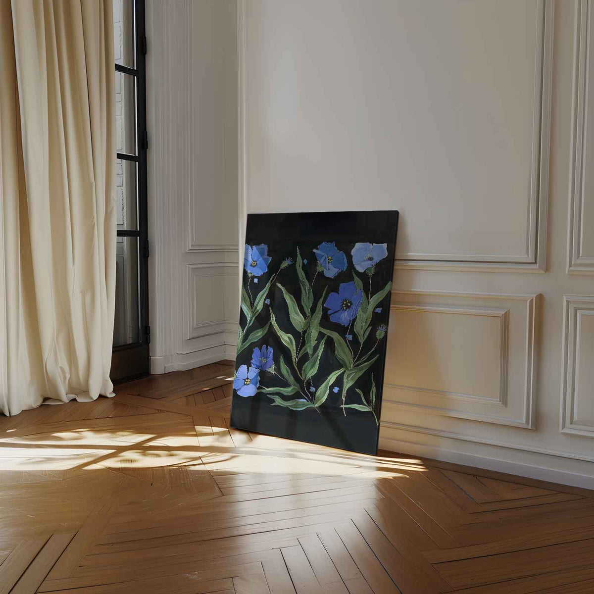 Blauw Bloemenfeest – dibond wanddecoratie in staand formaat