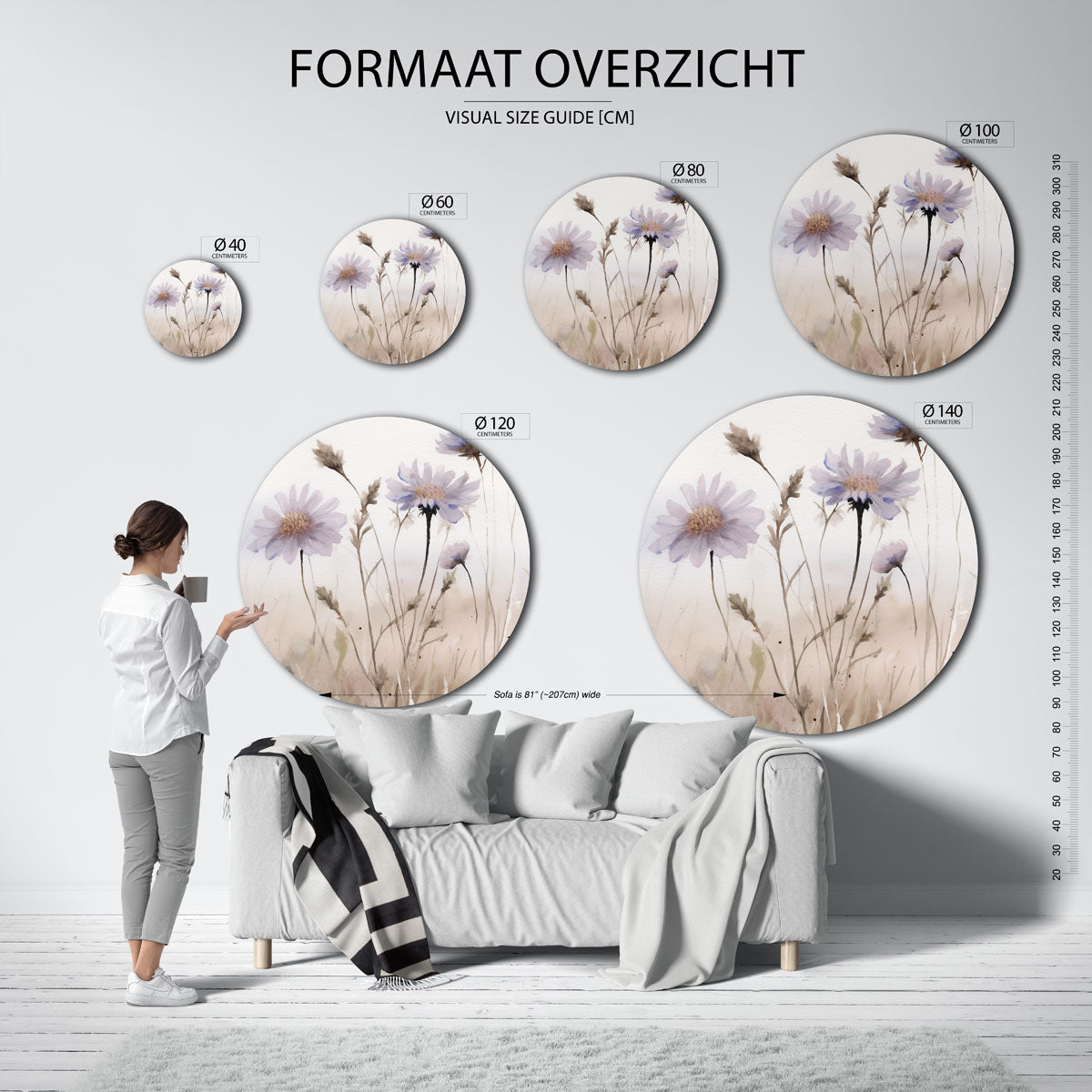 Wilde bloemen – abstracte wandkunst als muurcirkel van WallArtistic