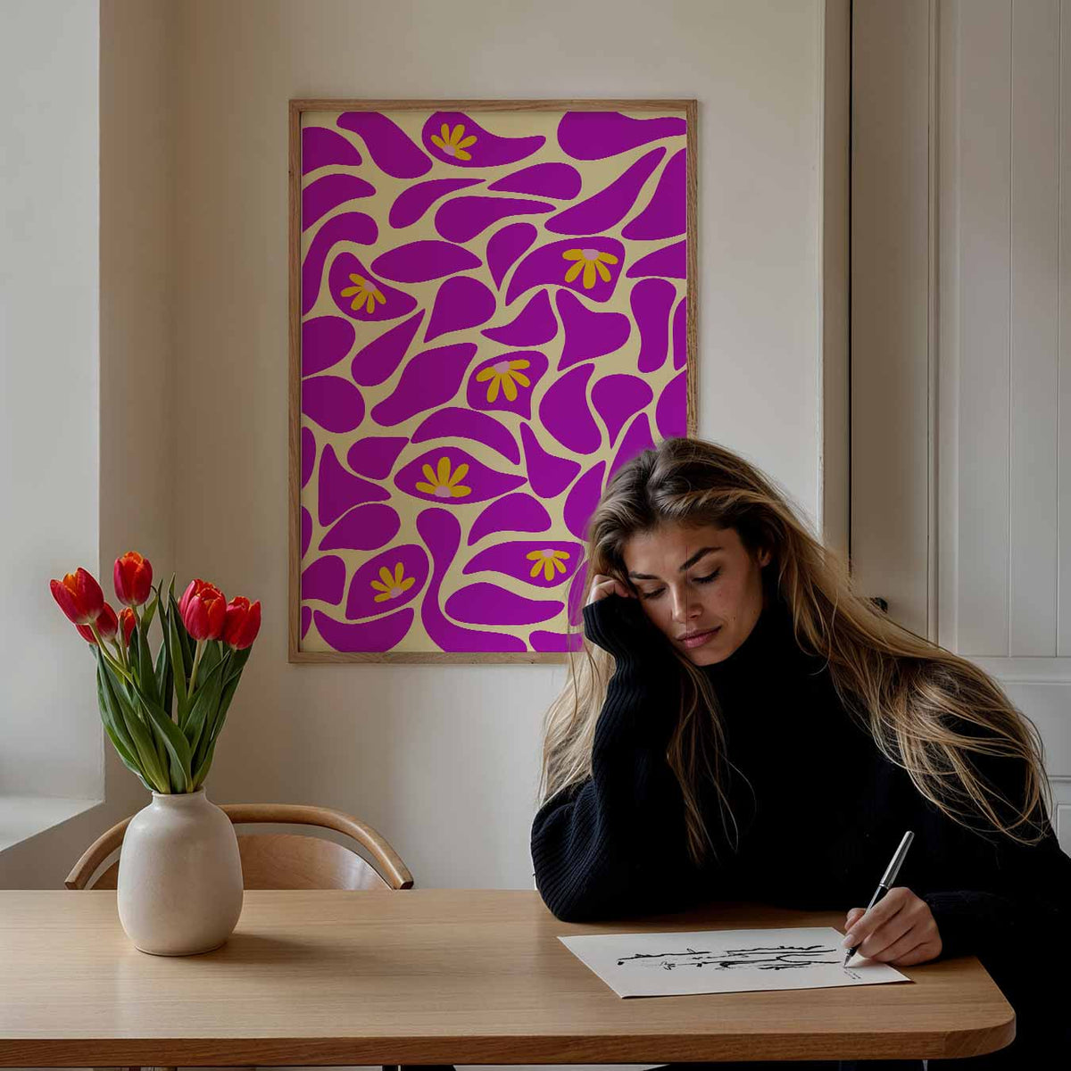 Bloemendroom Abstracte Kunst – bloemen poster als moderne staande wanddecoratie