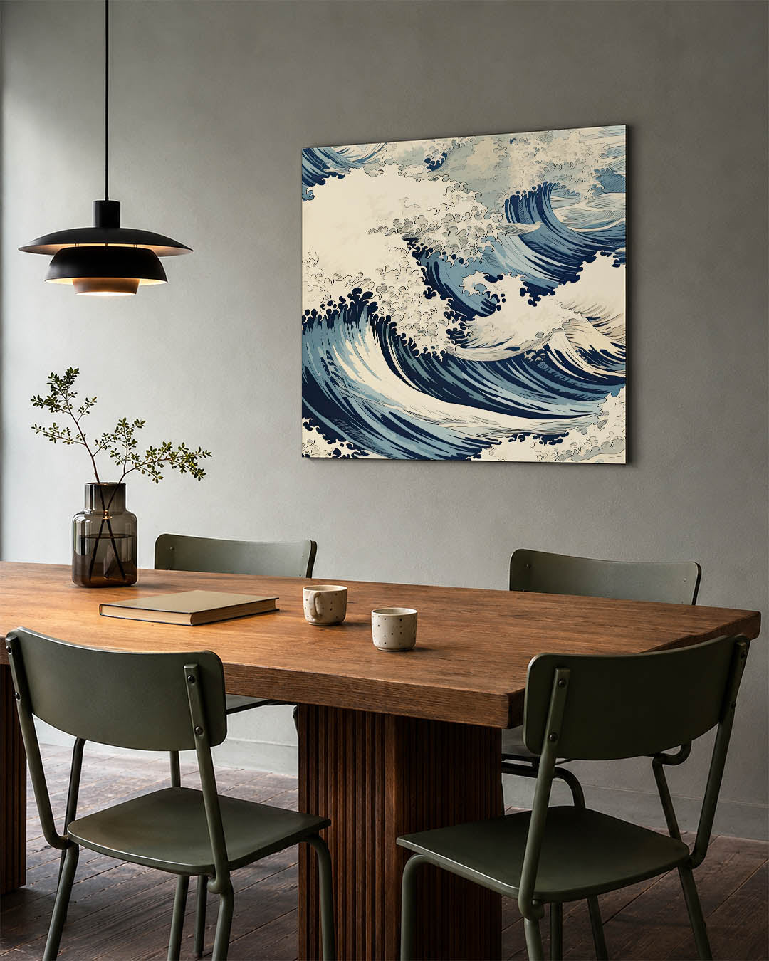 Dynamische golven kunstwerk – tweede productweergave – dit kunstwerk toont krachtige golven met vloeiende lijnen en