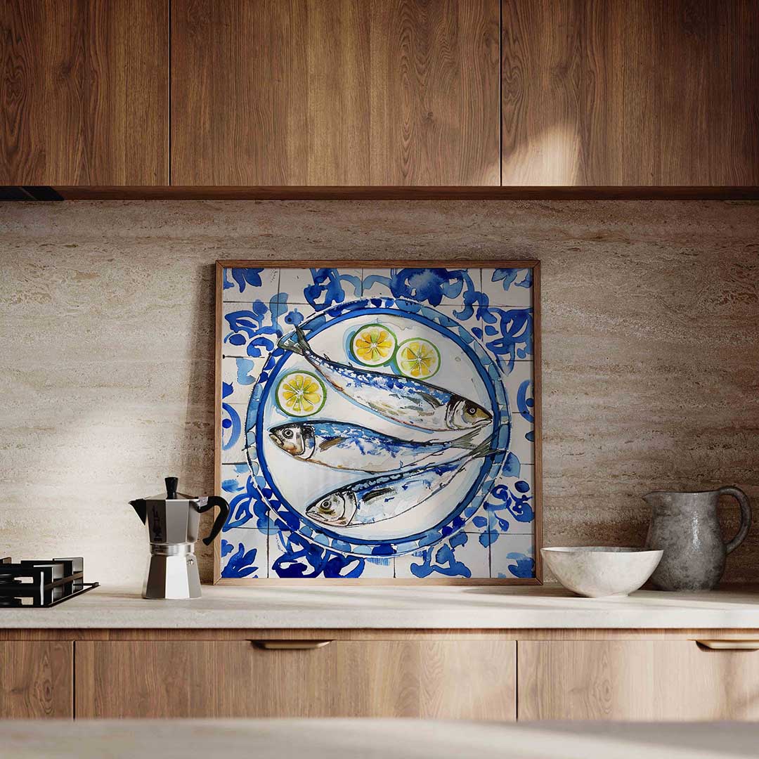 Vissen en citroenen – culinaire wandkunst als vierkante poster