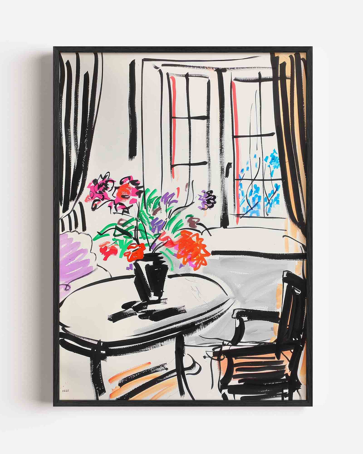 Bloemen op tafel – keuken portret poster als wanddecoratie