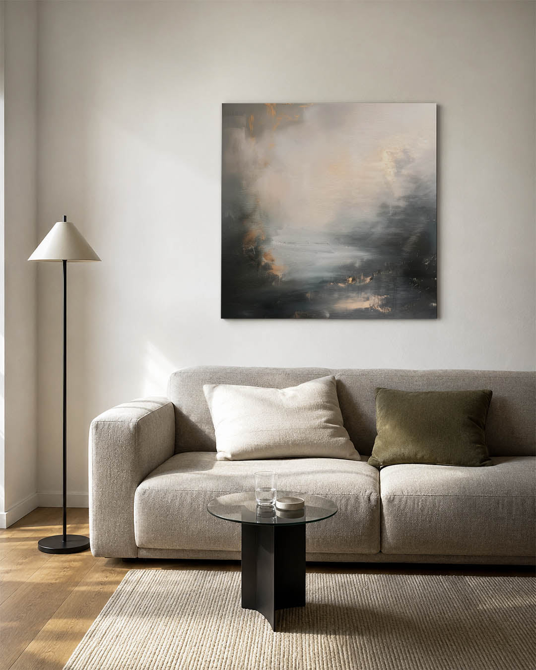 Dromerige kleurencompositie kunstwerk – vierkante wanddecoratie – dit werk toont een vloeiende mengeling van zachte kleuren