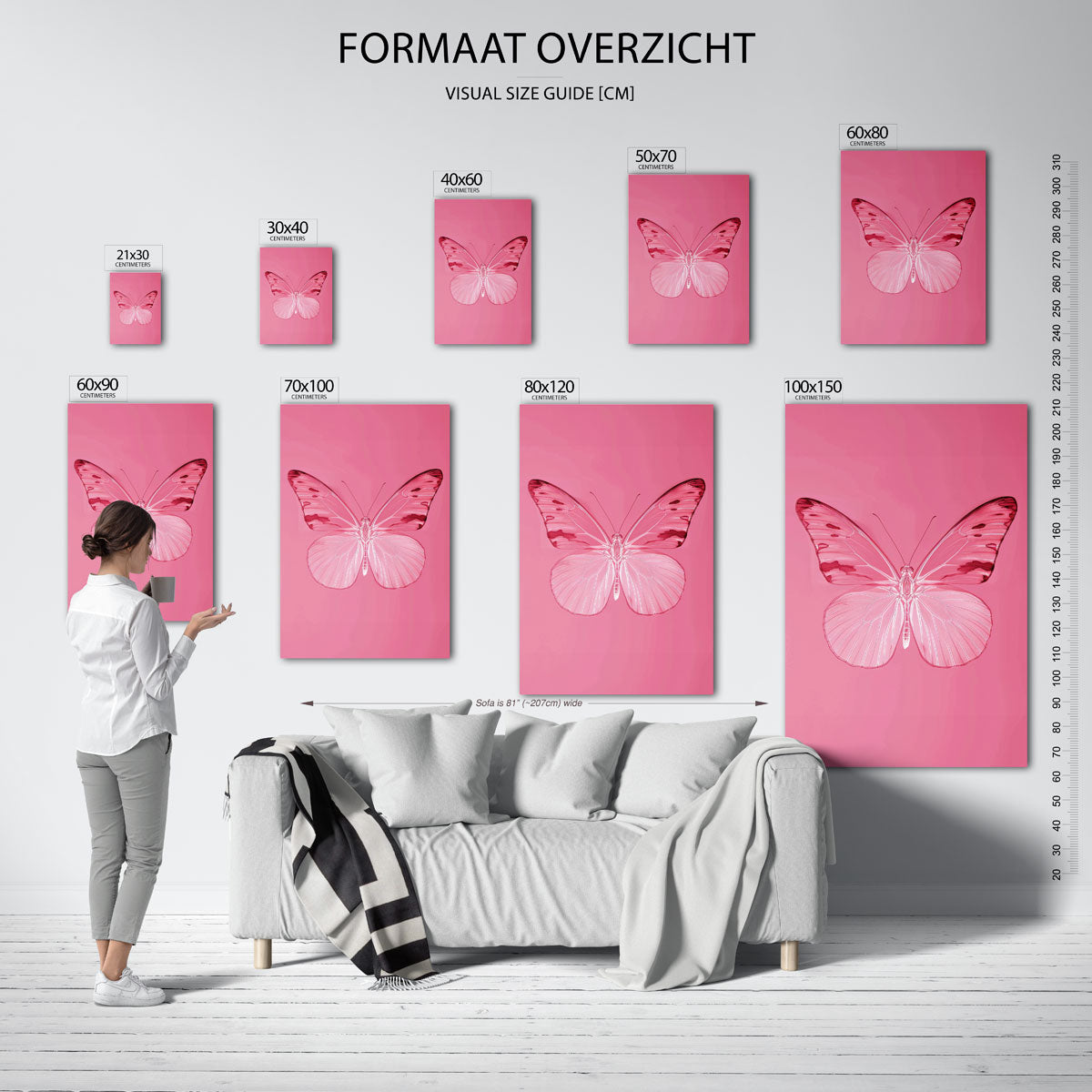 Vlinder op roze – staande muurposter met kleurrijke abstracte vormen