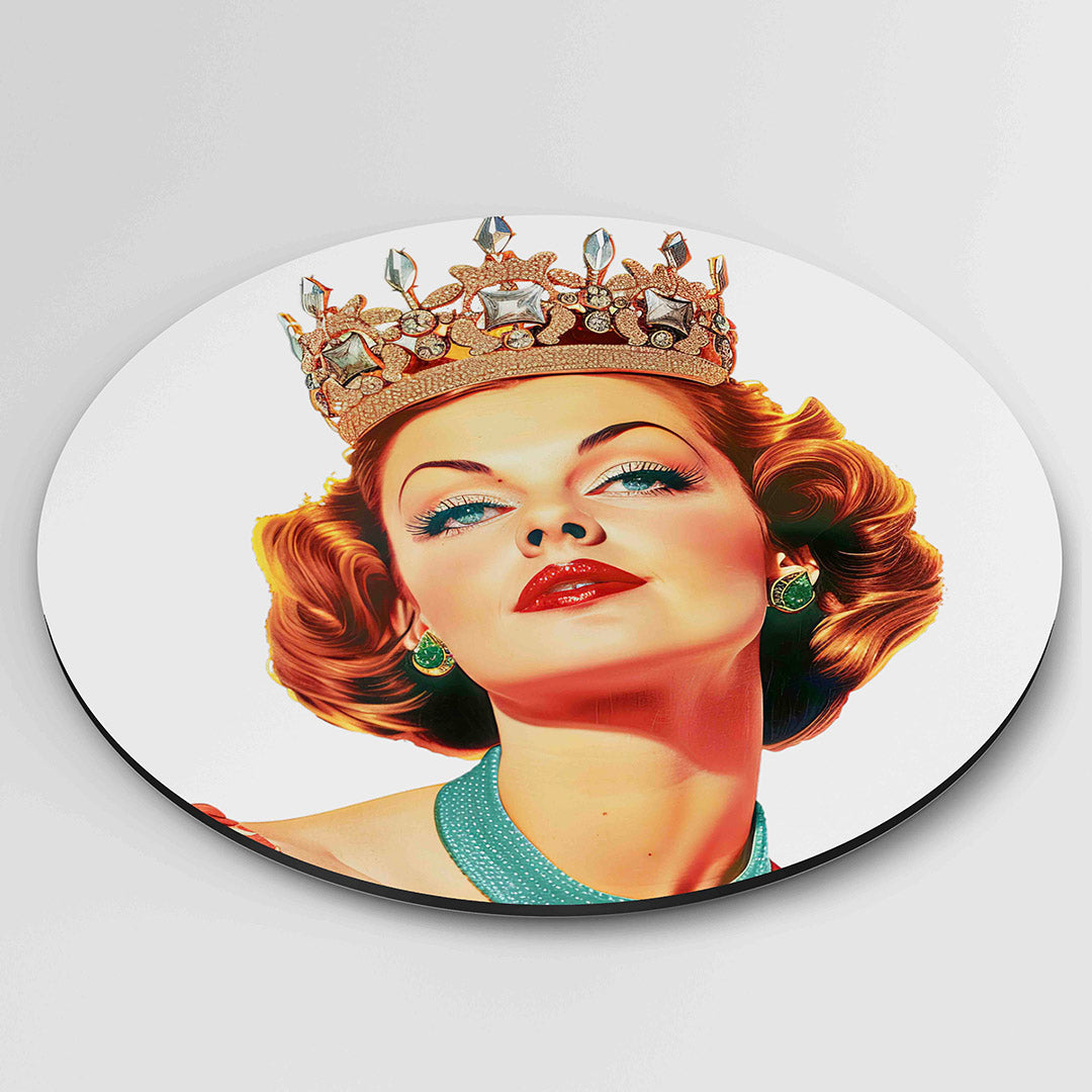 Koningin met kroon – Pop Art wandkunst als moderne muurcirkel