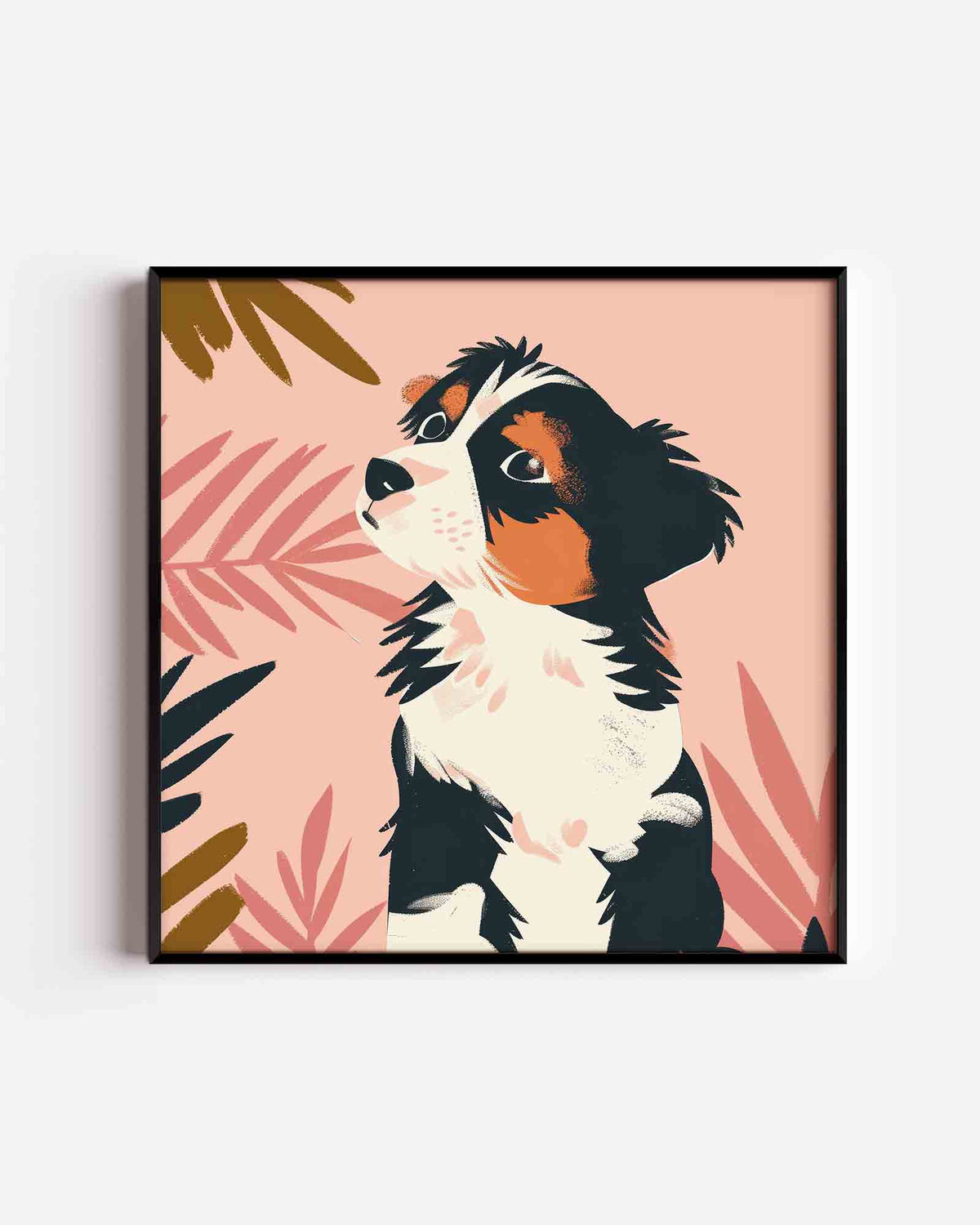 Hond met bladeren – vierkante kinderposter als wanddecoratie