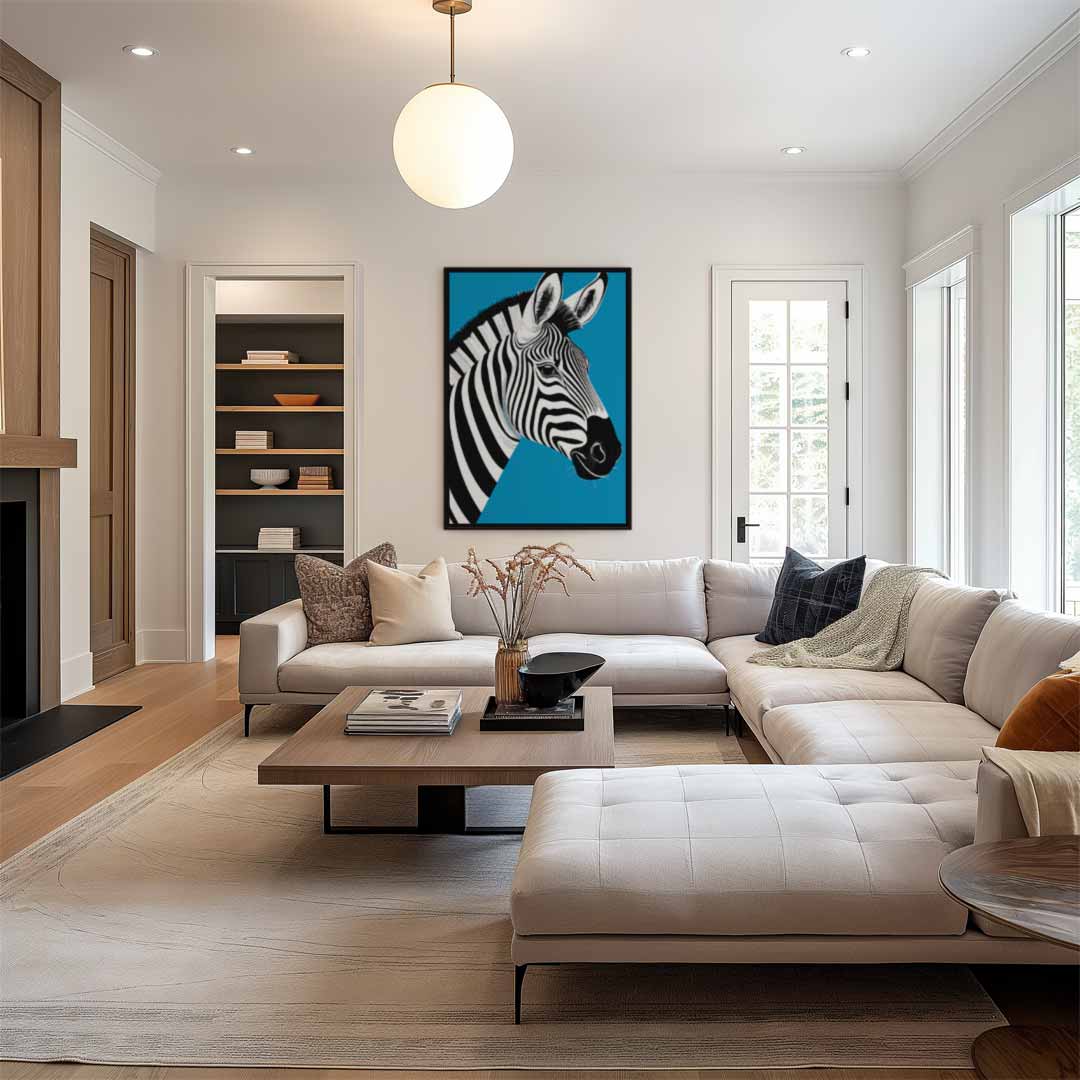 Zebra in de spotlight – dibond wanddecoratie in staand formaat