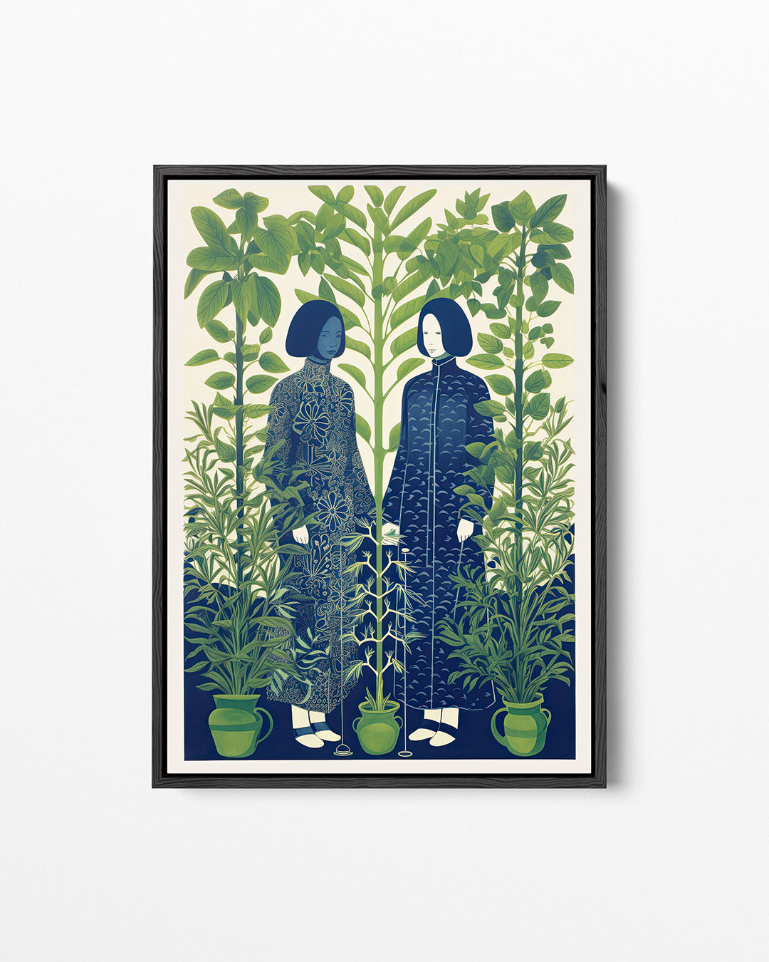 Vrouwelijke figuren in groen – staand wanddecoratie kunstwerk
