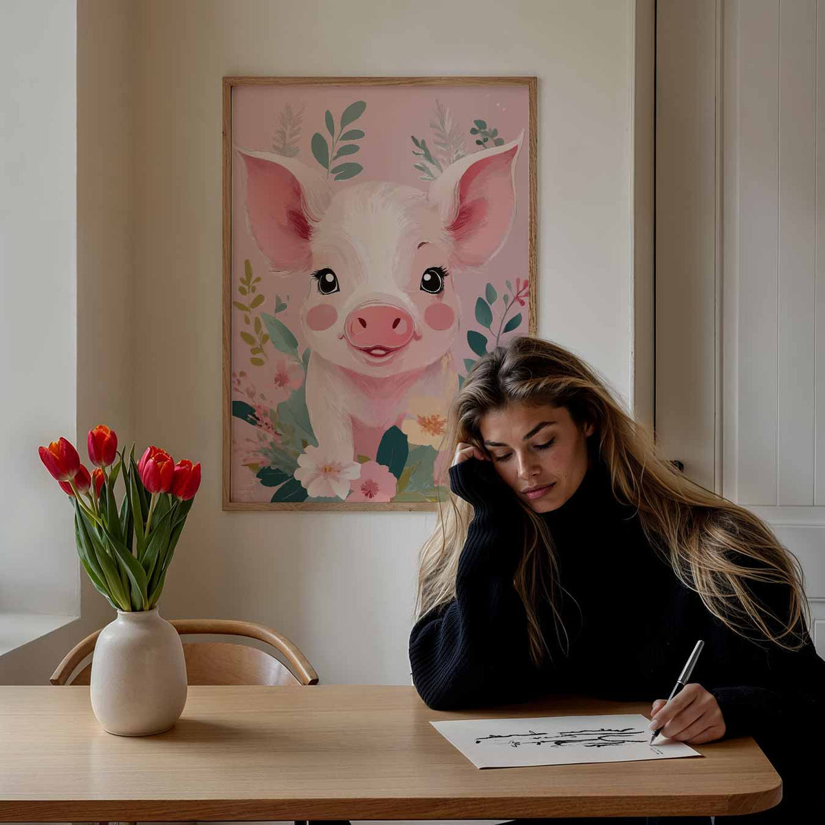 Vrolijke Varkensbloemen – staande muurposter voor de kinderkamer