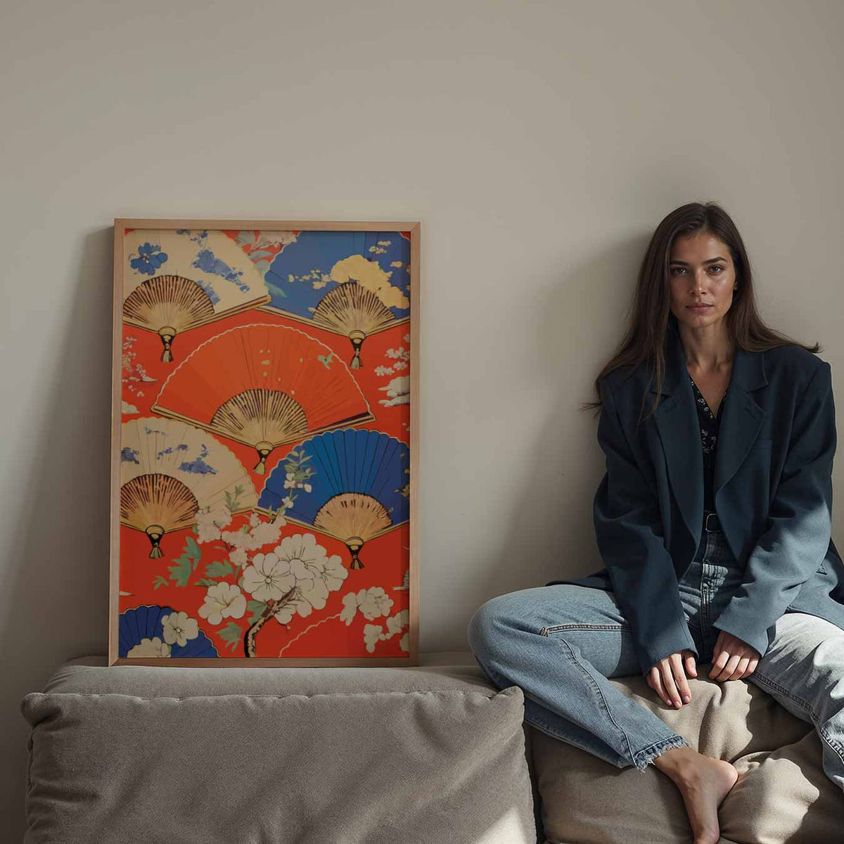 Kleurrijke Waaier en Bloemen – Streetart wandkunst als portret poster