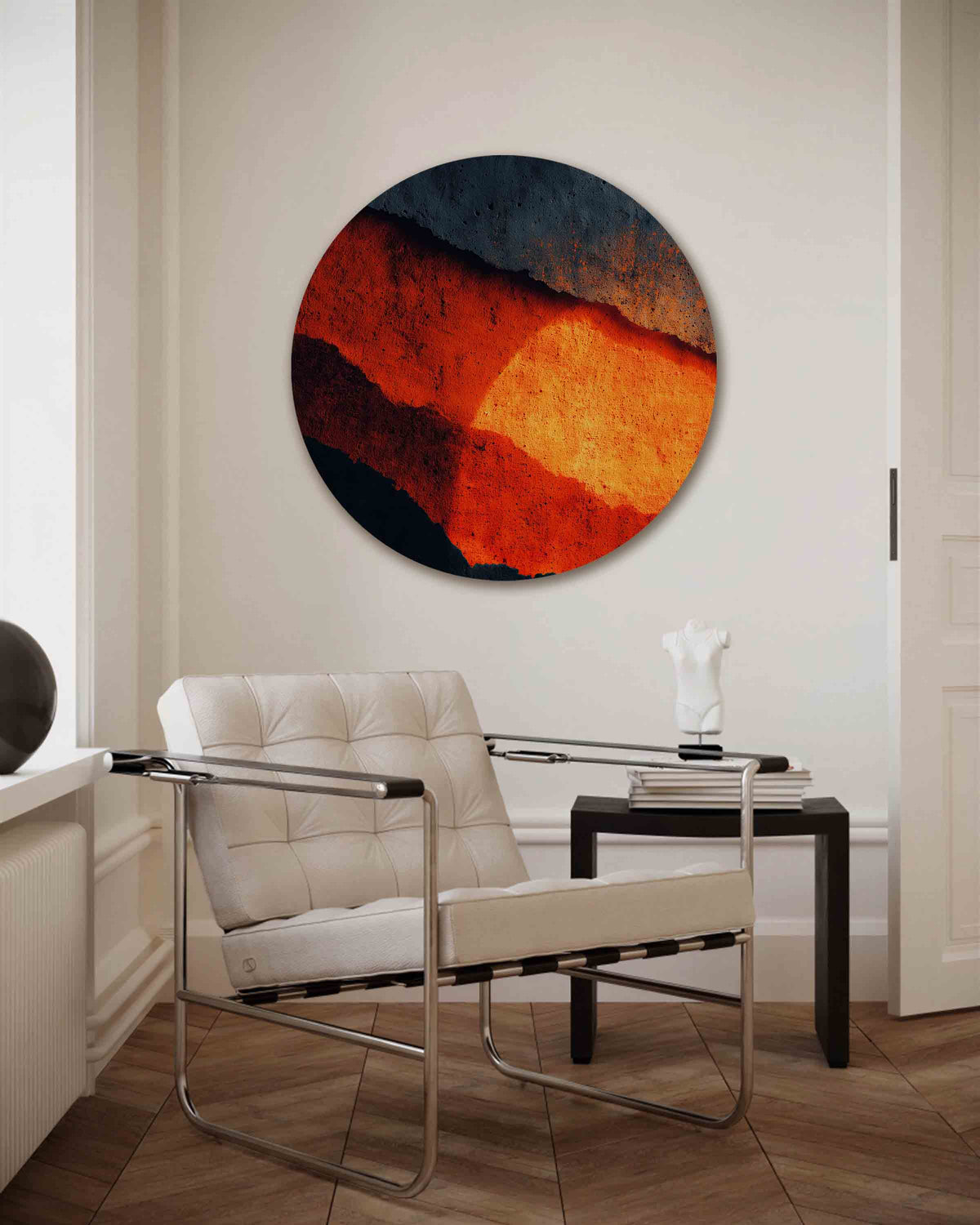 Abstracte zonsondergang – abstracte muurcirkel als ronde wanddecoratie