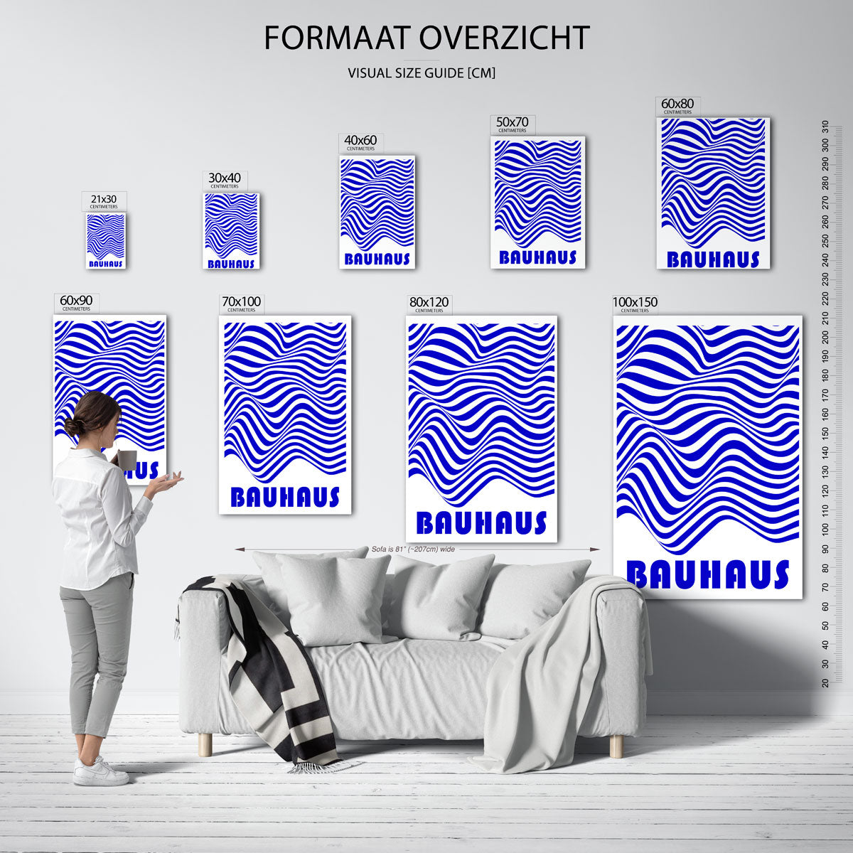 Golvend lijnenspel – geometrische poster in Bauhaus-stijl van WallArtistic