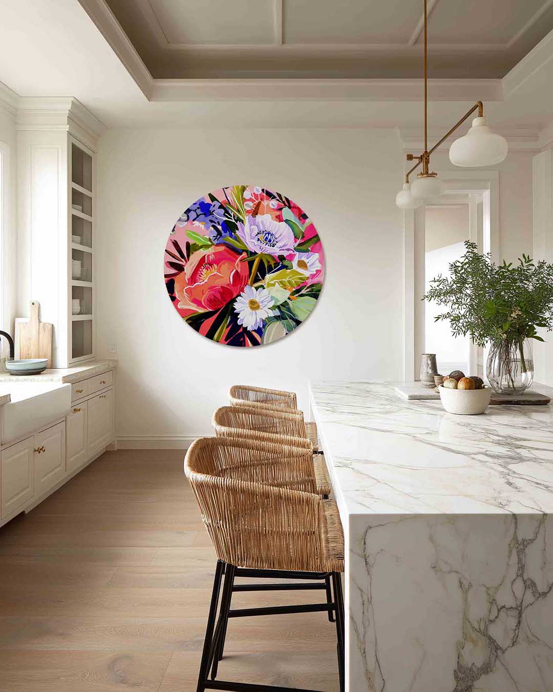 Bloemenpracht – abstracte muurcirkel als ronde wanddecoratie