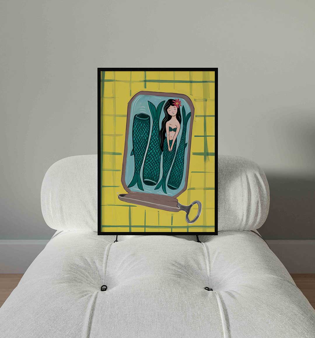 Zeemeermin in blik – staande Pop Art wanddecoratie van WallArtistic