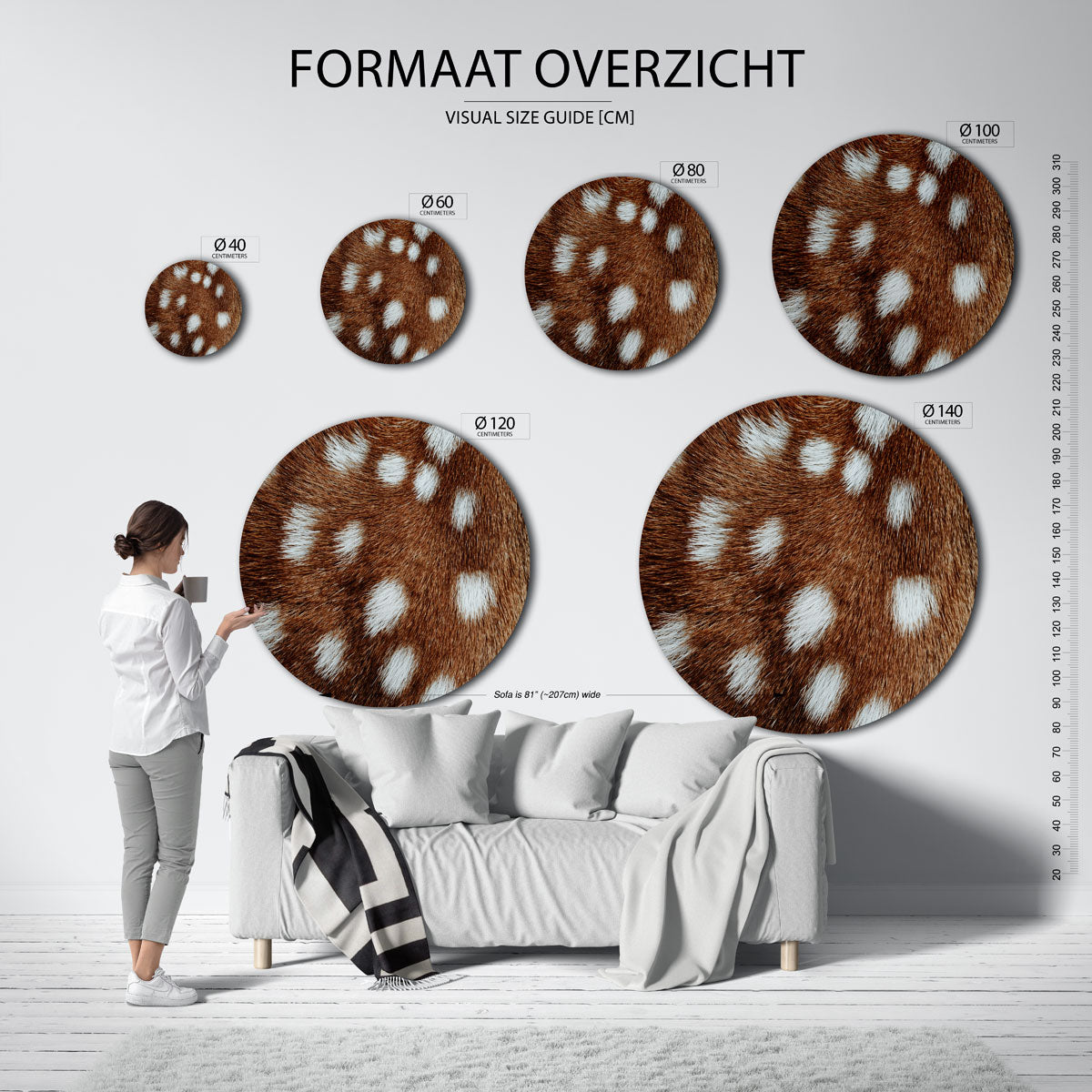 Bruine en witte vacht – safari wandkunst als moderne muurcirkel