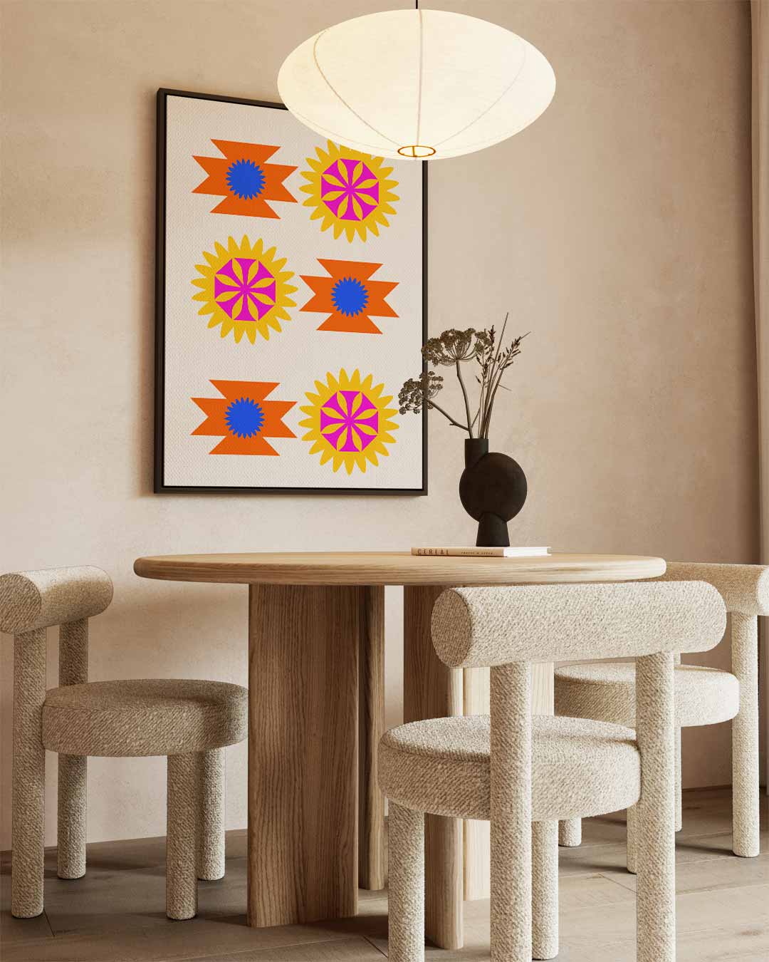 Vrolijke Zomerbloemen Print – kunstwerk met zwarte baklijst