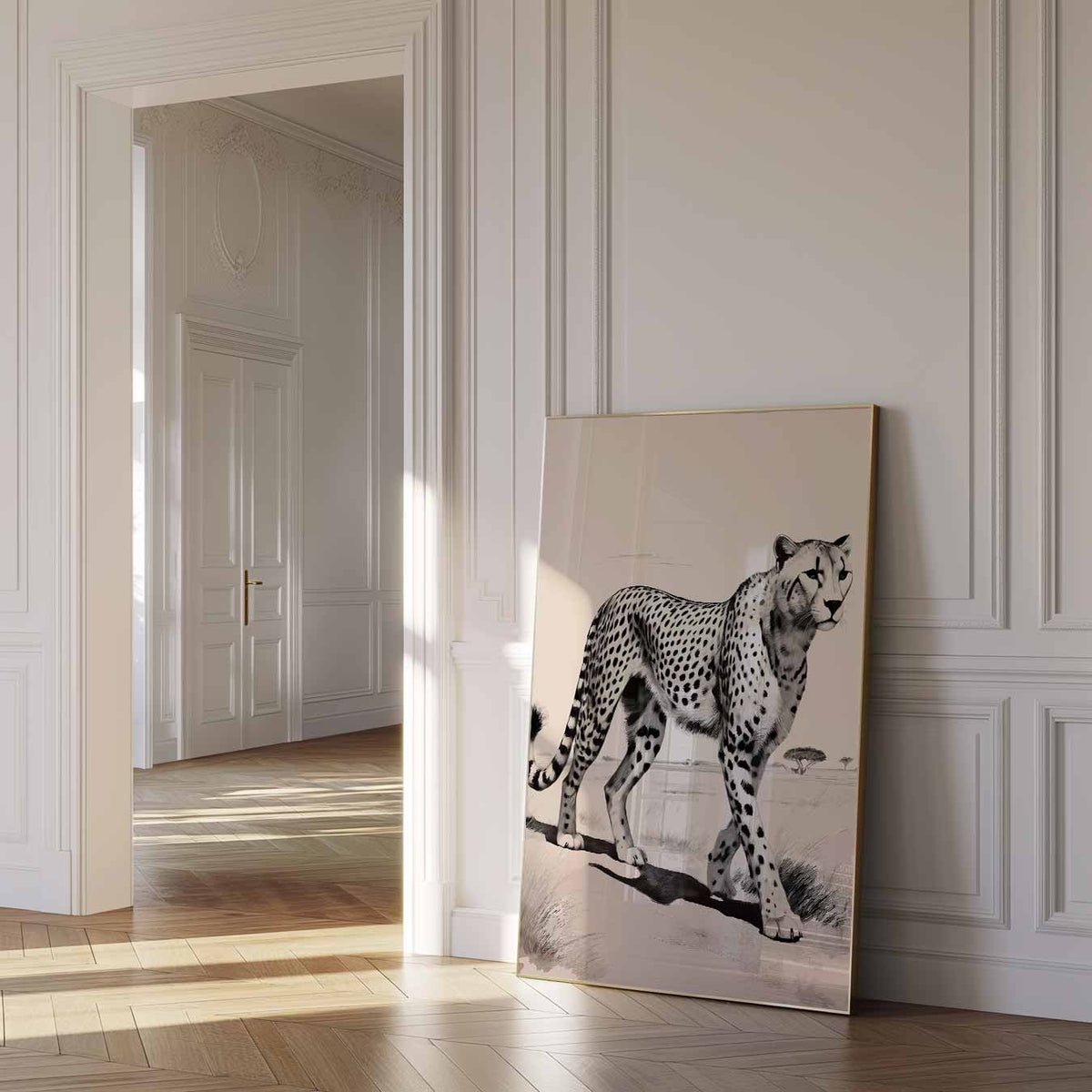 Sierlijke Jachtluipaard – dierenposter als moderne staande wanddecoratie
