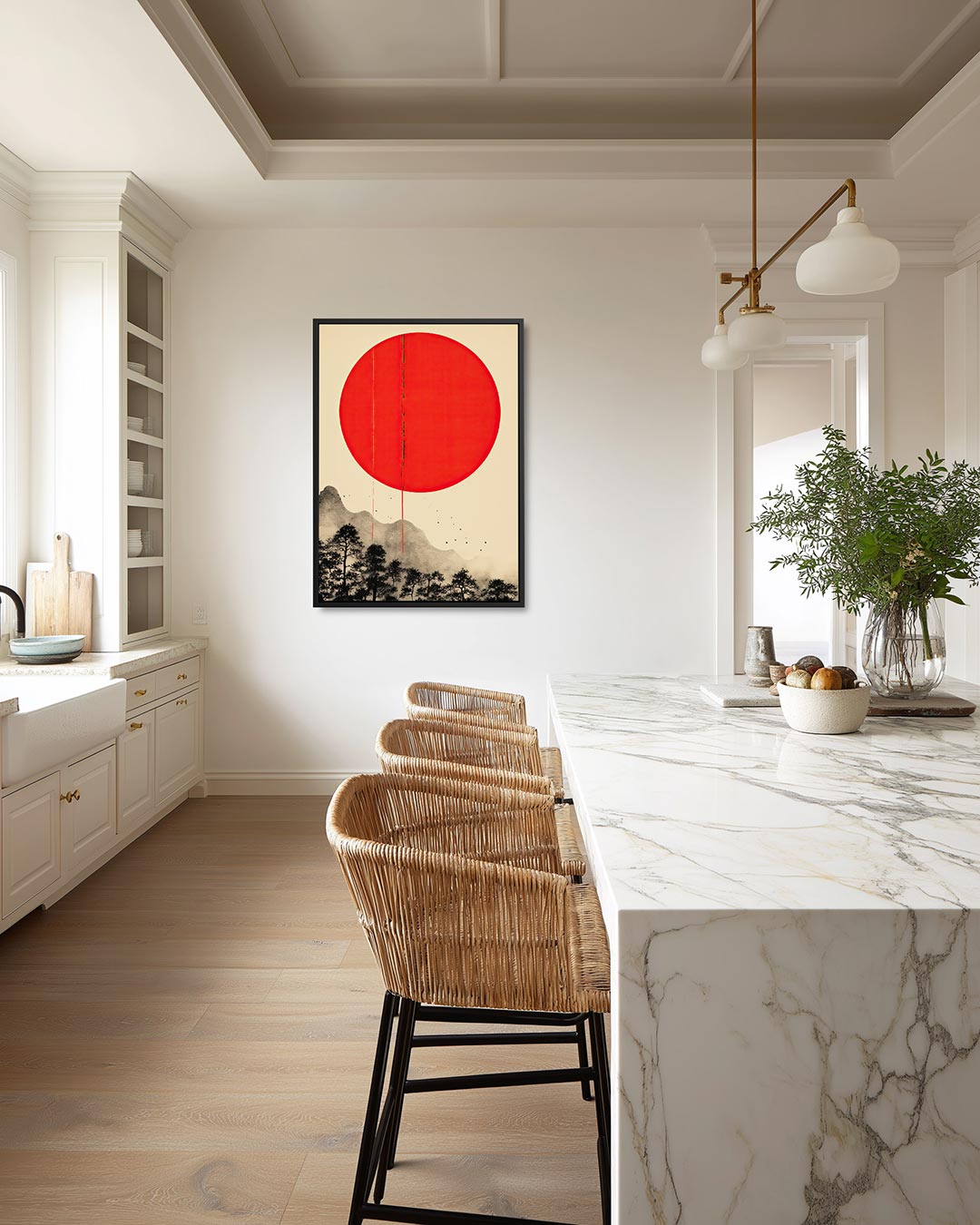 Rode zon landschap – moderne staande wandkunst
