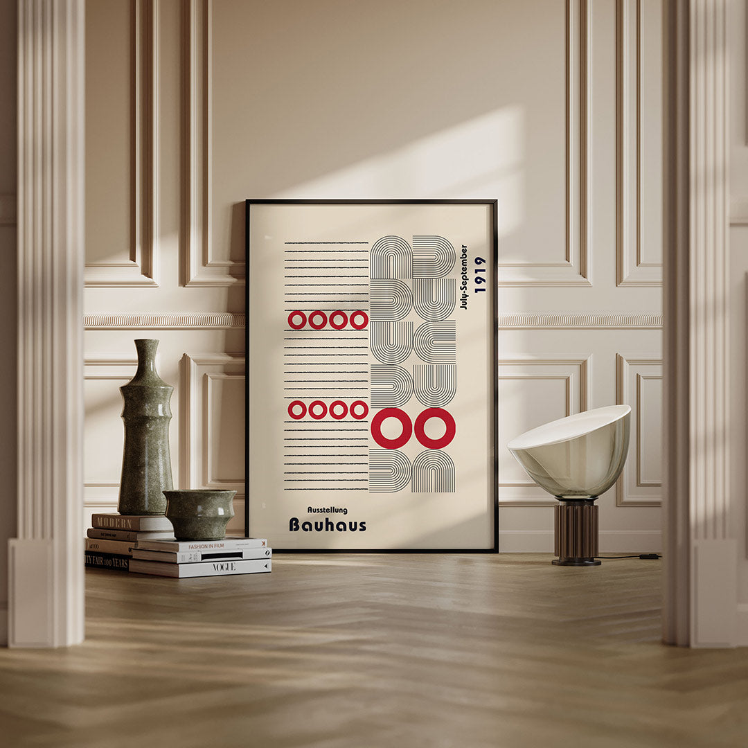 Lijnen en cirkelritme – moderne Bauhaus wandkunst als poster