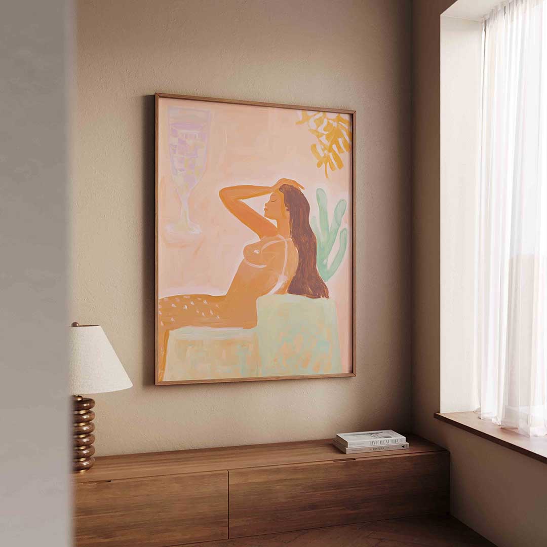 Vrouw met glas – tropische wandkunst als portret poster