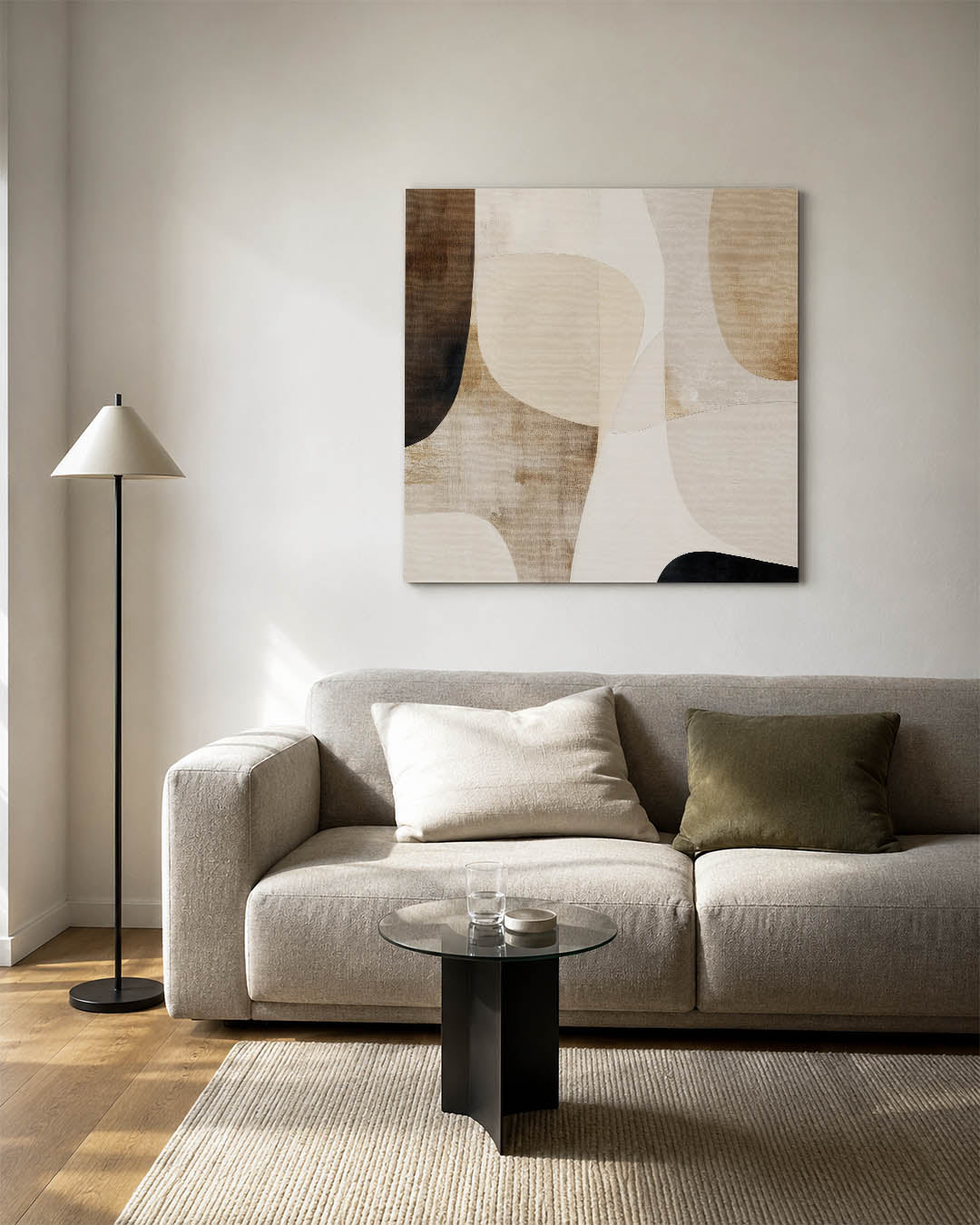 Organische vormen compositie kunstwerk – vierkante wanddecoratie – dit werk toont een harmonie van organische vormen in