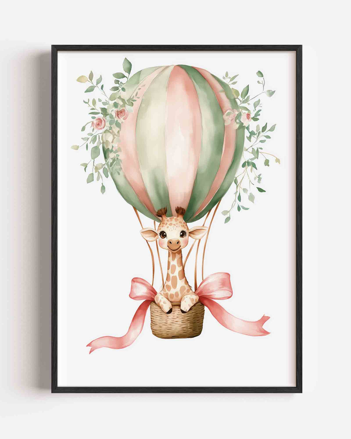 Giraffe in luchtballon – kids portret poster als wanddecoratie