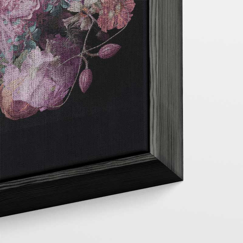 Bloemenpracht op Zwart – kunstwerk met zwarte baklijst
