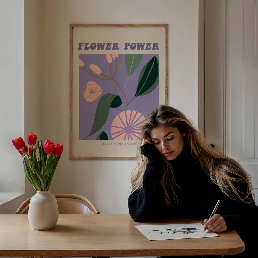 Flower Power – staande muurposter met tekst en typografie