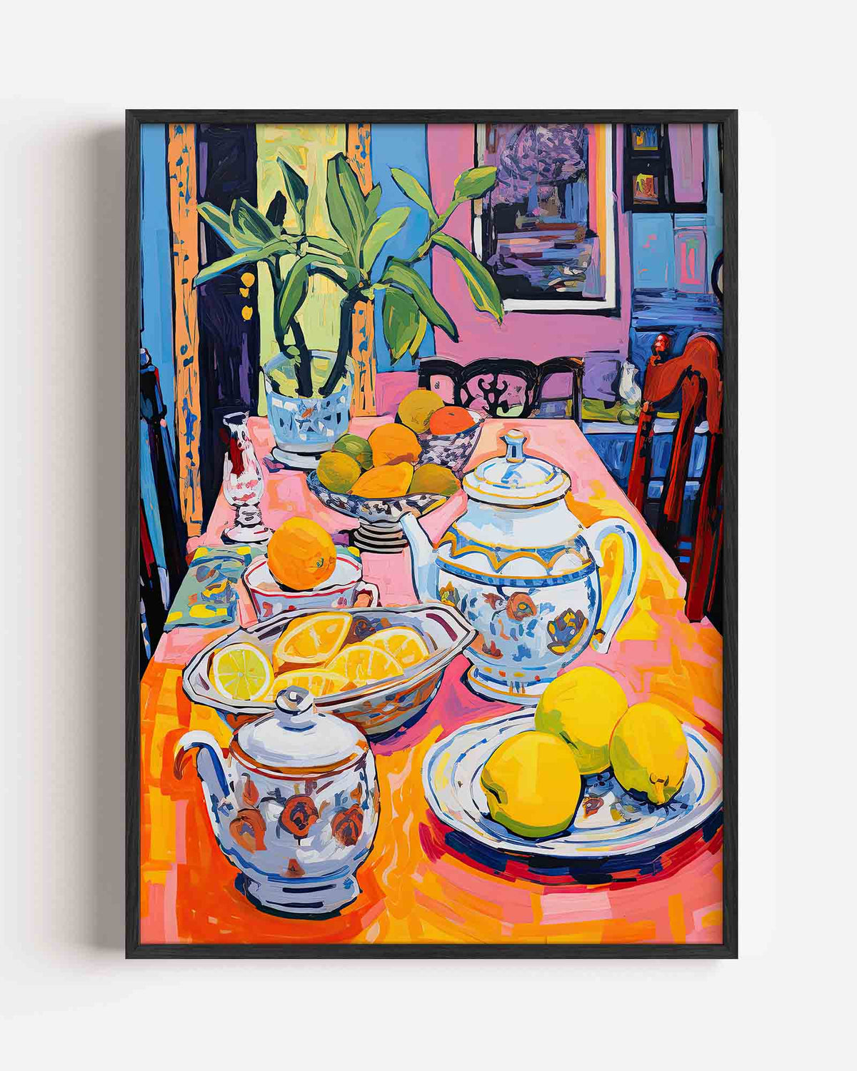 Citrus en theeservies – kleurrijke illustratie portret poster als wanddecoratie