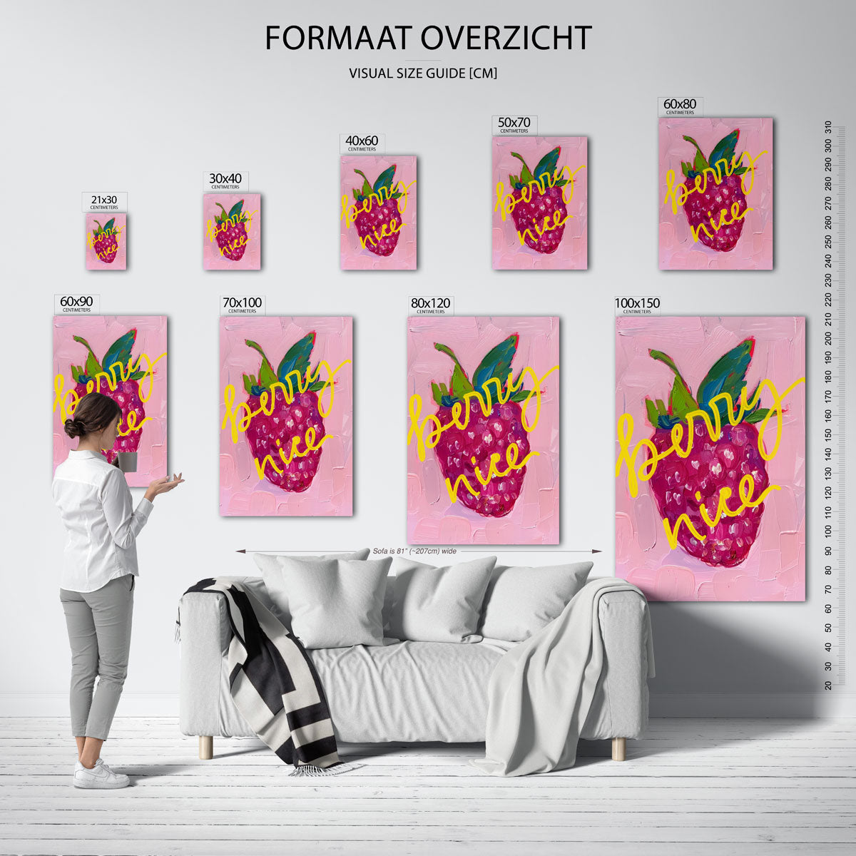 Framboos met tekst – staande muurposter met kleurrijke illustratie
