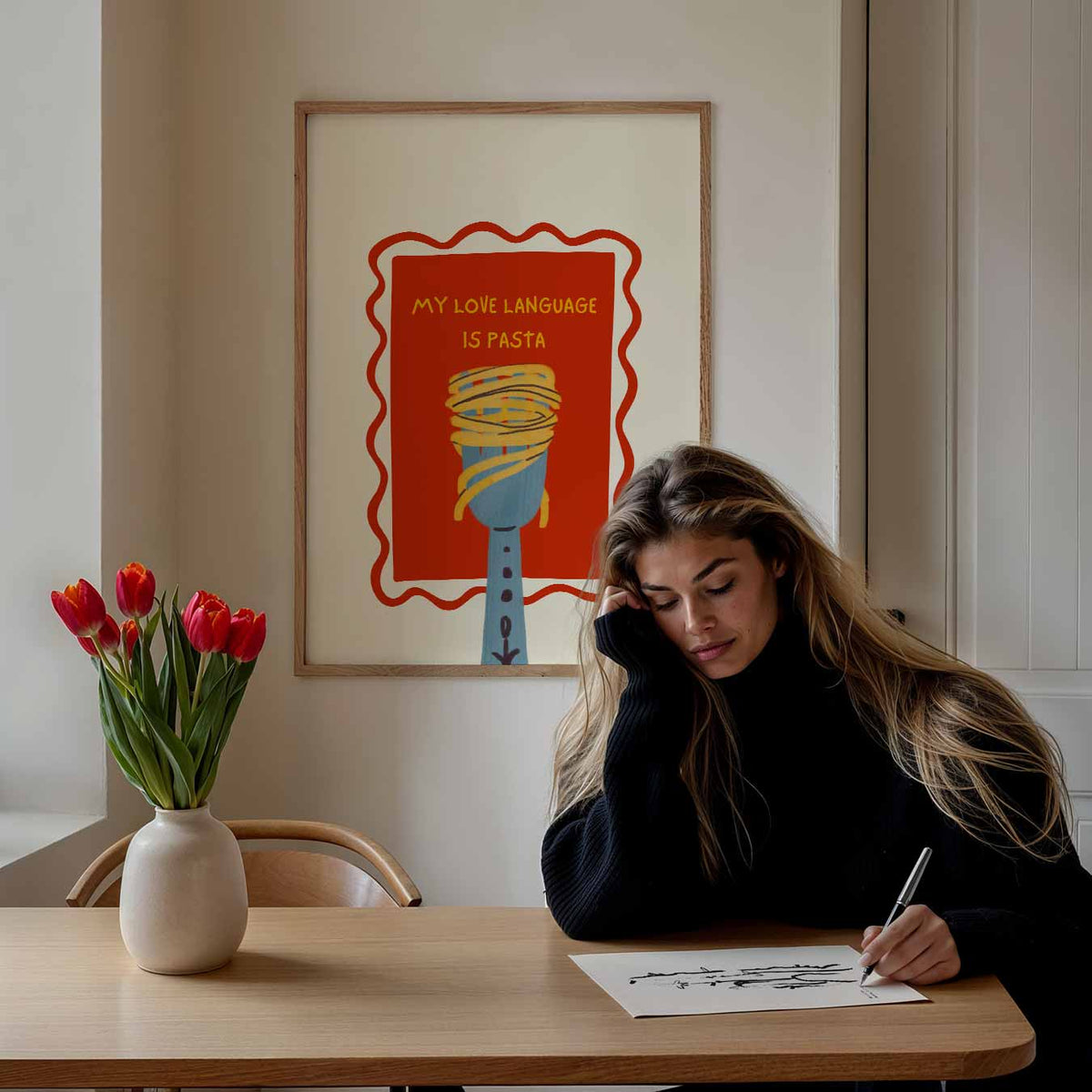 Pasta Liefdestaal – staande muurposter met zomerse uitstraling