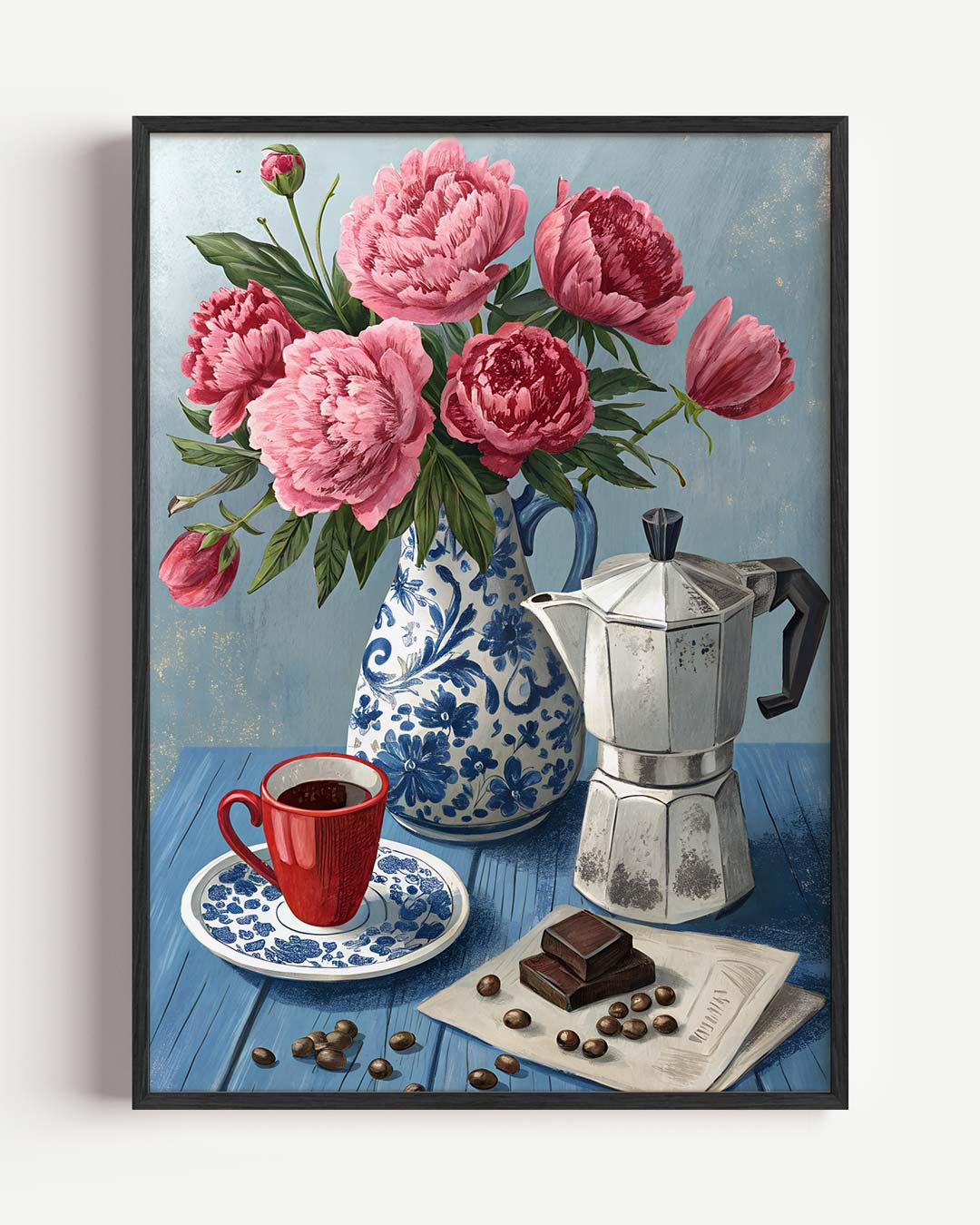 Bloemen en Koffie Stilleven – bloemen portret poster als wanddecoratie
